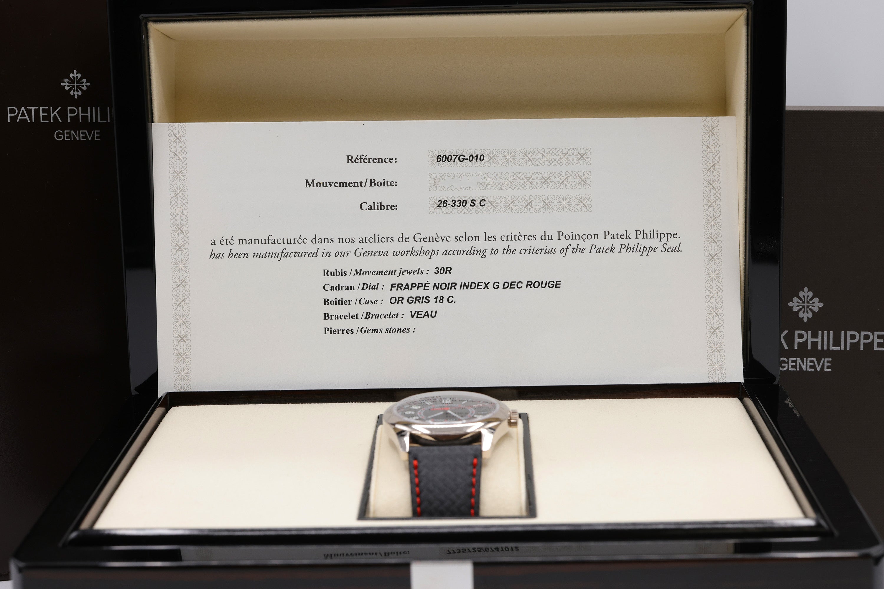 Patek Philippe Calatrava - Date - Sweep Seconds Ebony Black Dial on Strap 6007G-010 Complete 2024