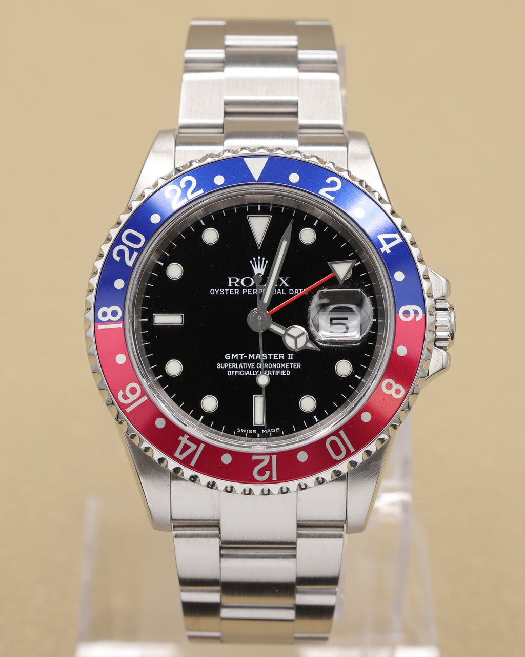 Rolex GMT-Master II Pepsi Black Dial on Oyster 16710 with Box 2005