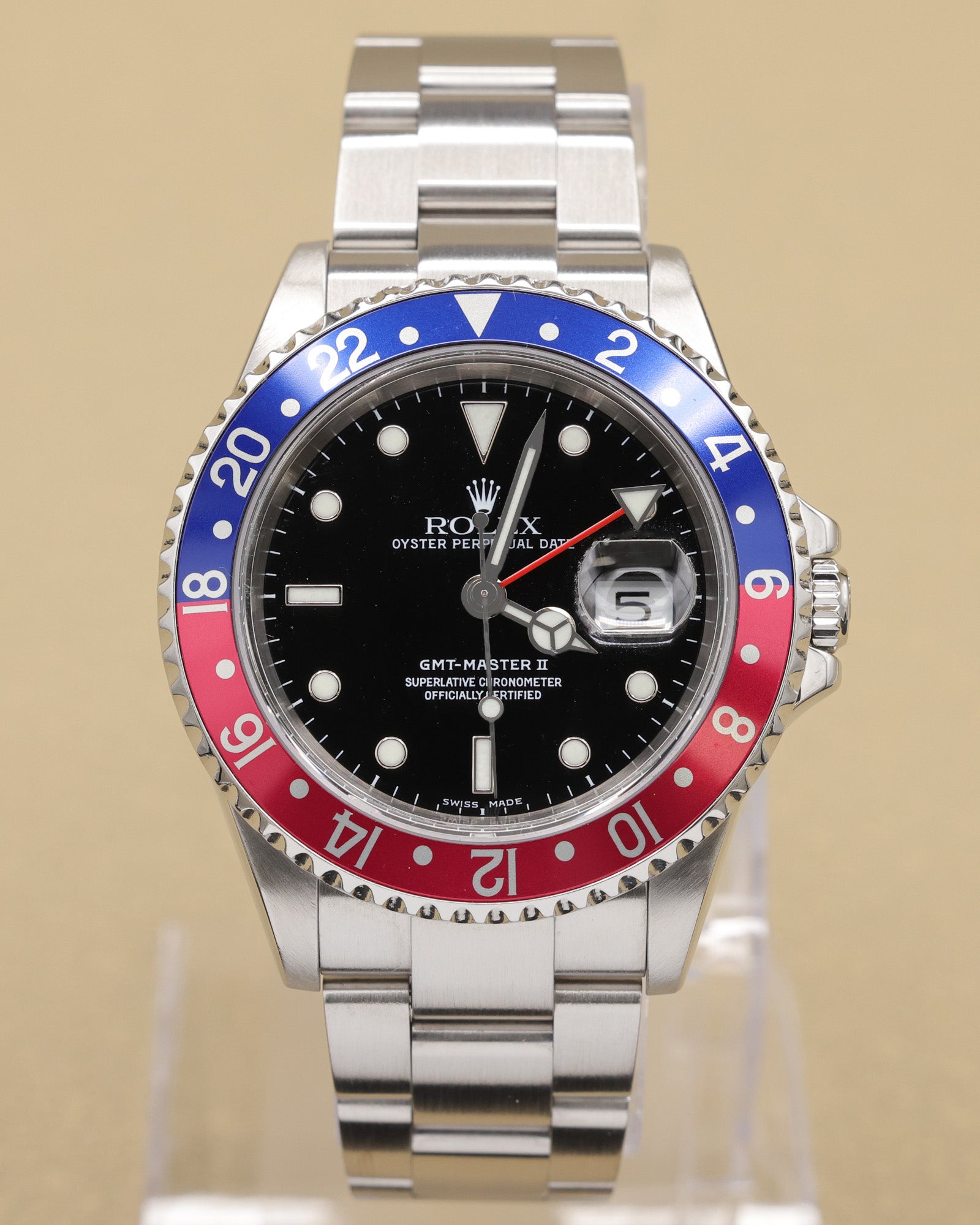 Rolex GMT-Master II Pepsi Black Dial on Oyster 16710 with Box 2005