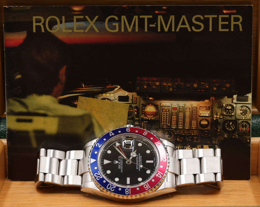 Rolex GMT-Master II Pepsi Black Dial on Oyster 16710 with Box 2005