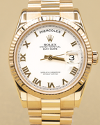 Rolex Day-Date 36 White Roman Dial on President 118238 Card