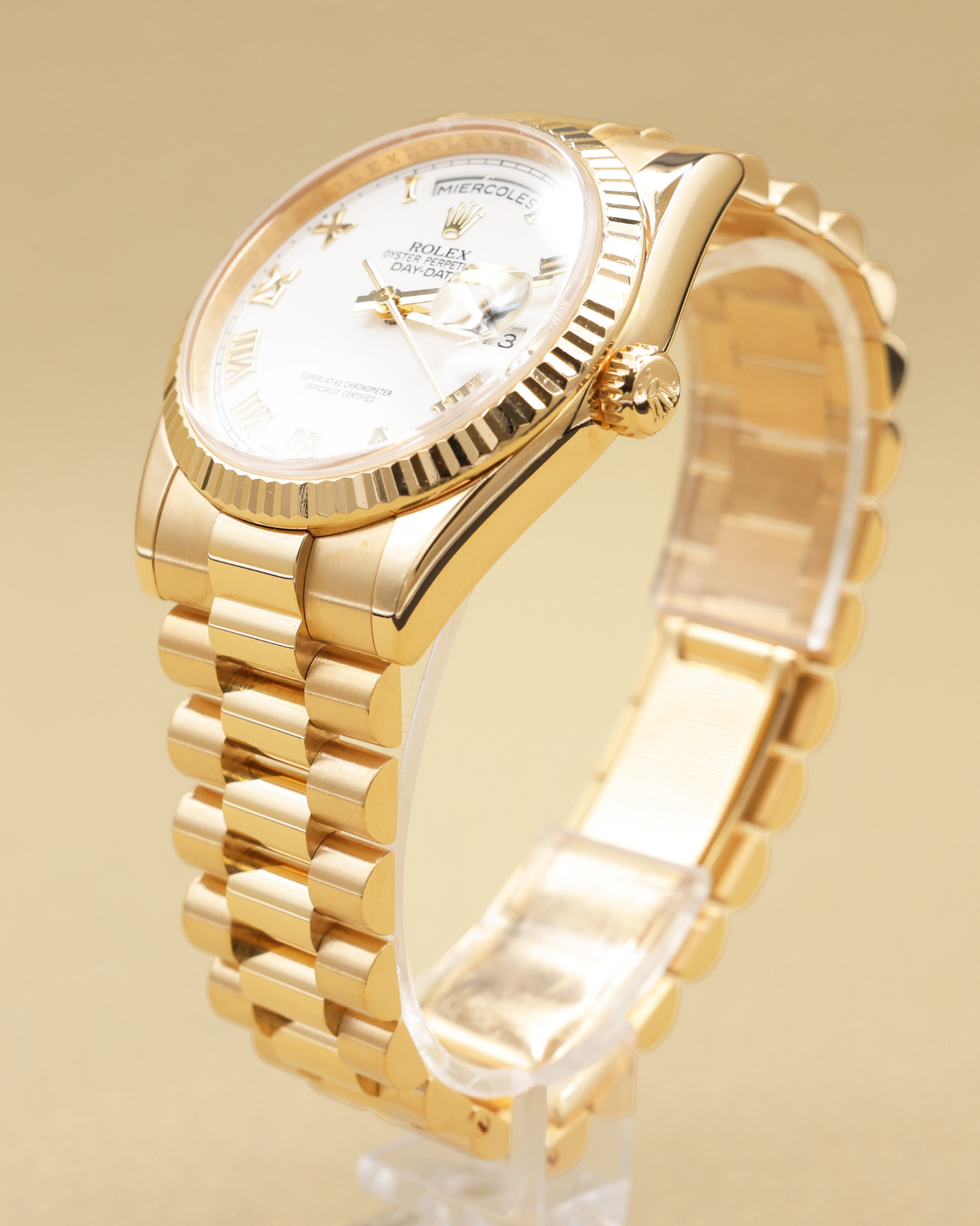 Rolex Day-Date 36 White Roman Dial on President 118238 Card