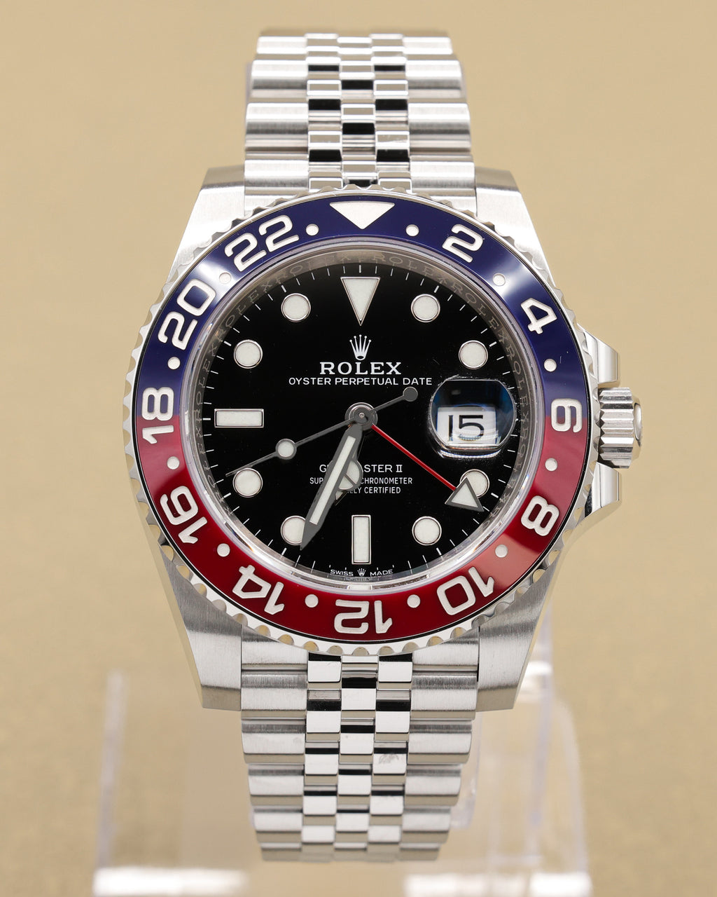 Rolex GMT-Master II Pepsi Black Dial on Jubilee 126710BLRO Complete 2019