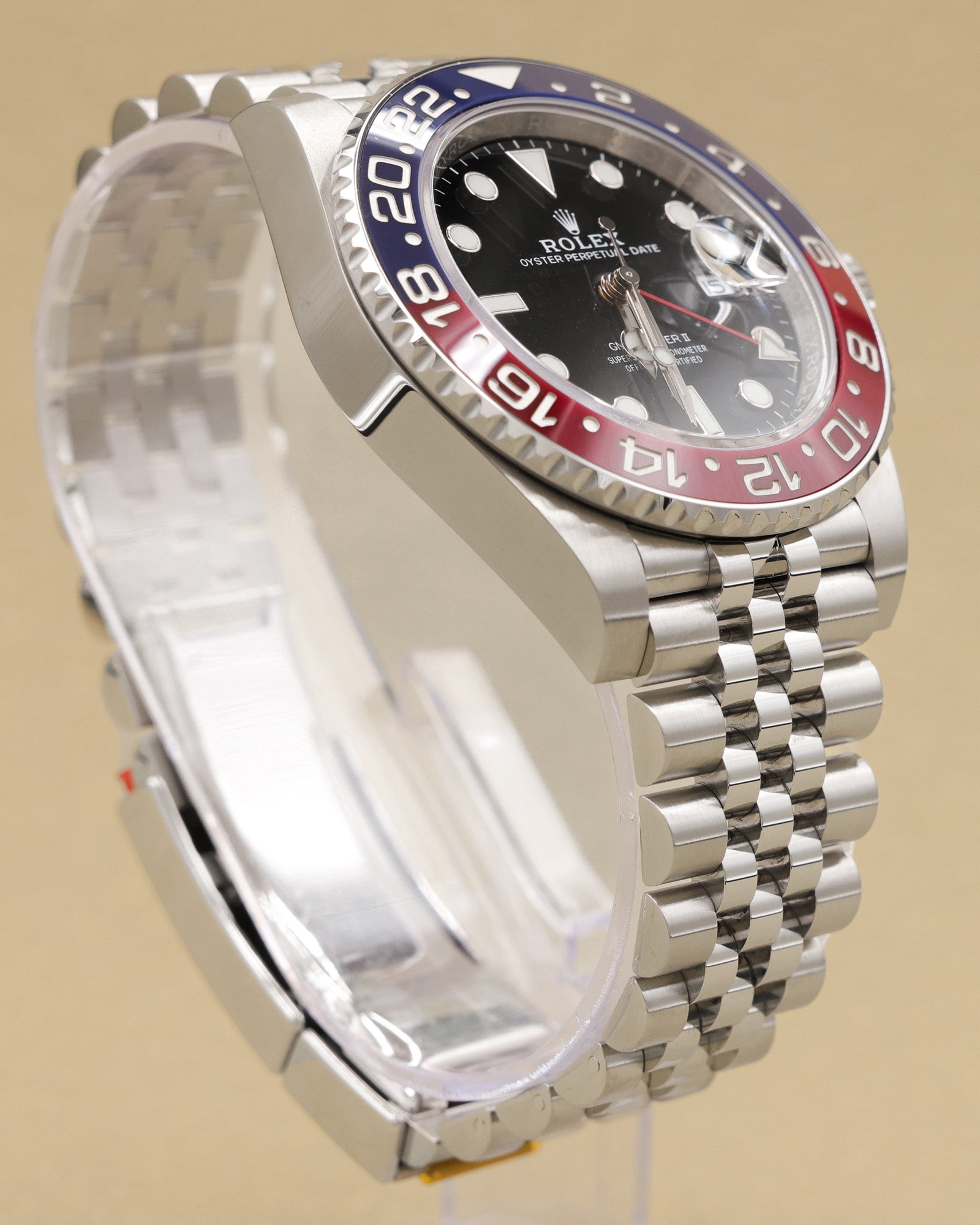 Rolex GMT-Master II Pepsi Black Dial on Jubilee 126710BLRO Complete 2019