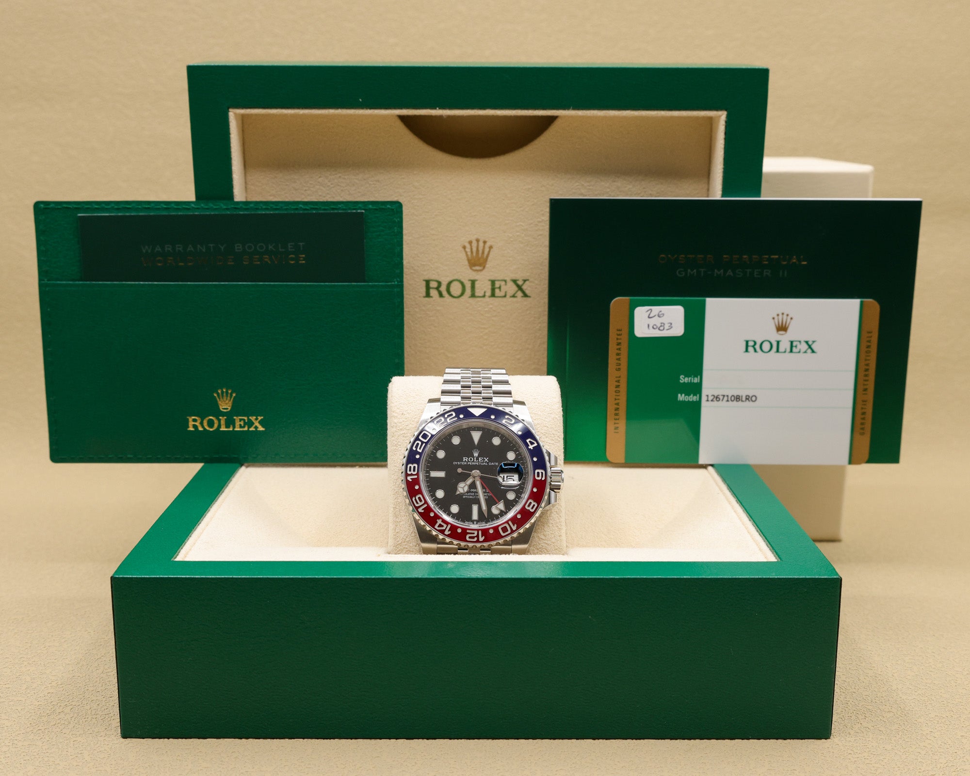 Rolex GMT-Master II Pepsi Black Dial on Jubilee 126710BLRO Complete 2019