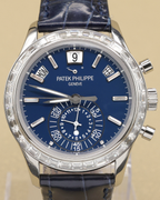 Patek Philippe Annual Calendar Chronograph Complications Matt Blue Dial on Alligator leather with square scales, hand-stitched, shiny navy blue 5961P-001 Complete 2026