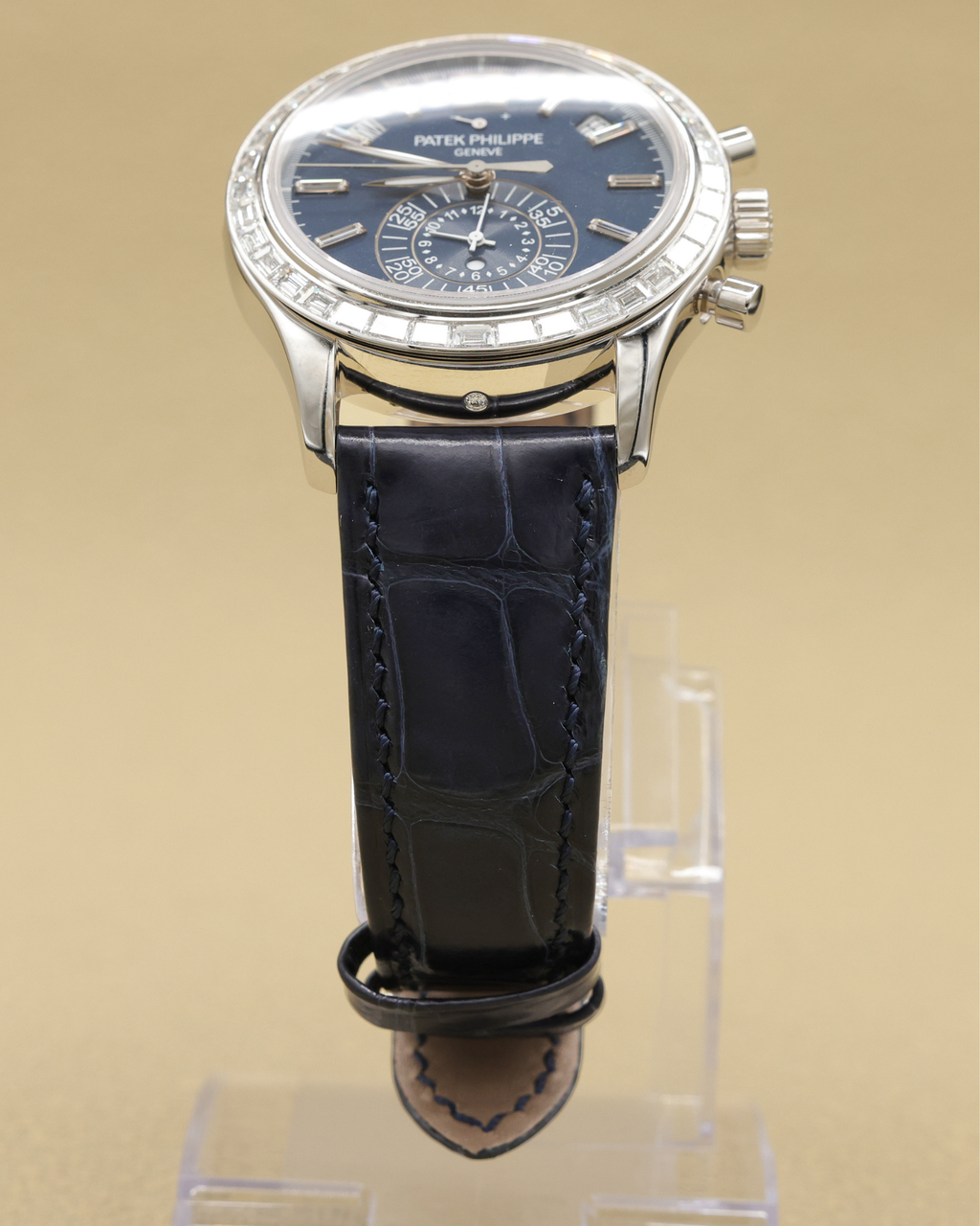 Patek Philippe Annual Calendar Chronograph Complications Matt Blue Dial on Alligator leather with square scales, hand-stitched, shiny navy blue 5961P-001 Complete 2026