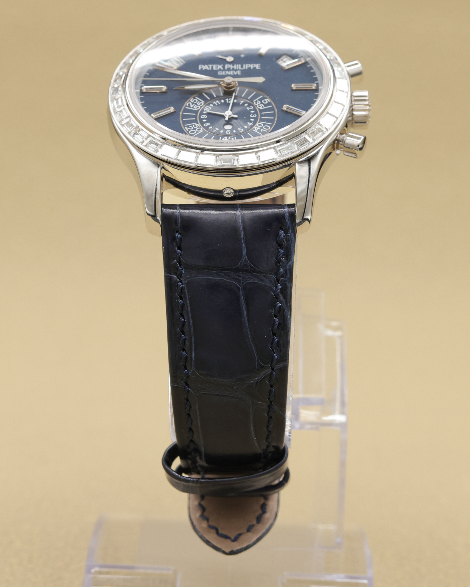 Patek Philippe Annual Calendar Chronograph Complications Matt Blue Dial on Alligator leather with square scales, hand-stitched, shiny navy blue 5961P-001 Complete 2026