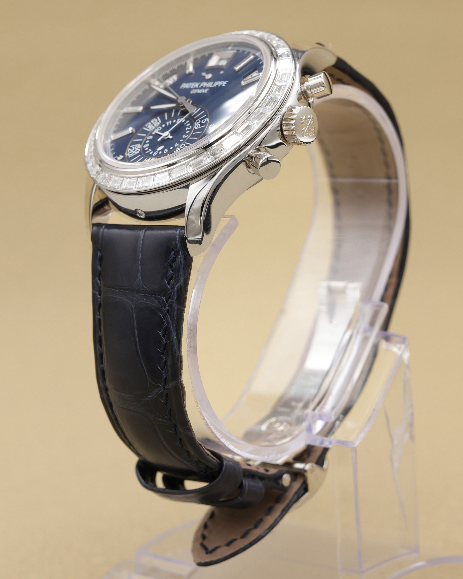 Patek Philippe Annual Calendar Chronograph Complications Matt Blue Dial on Alligator leather with square scales, hand-stitched, shiny navy blue 5961P-001 Complete 2026