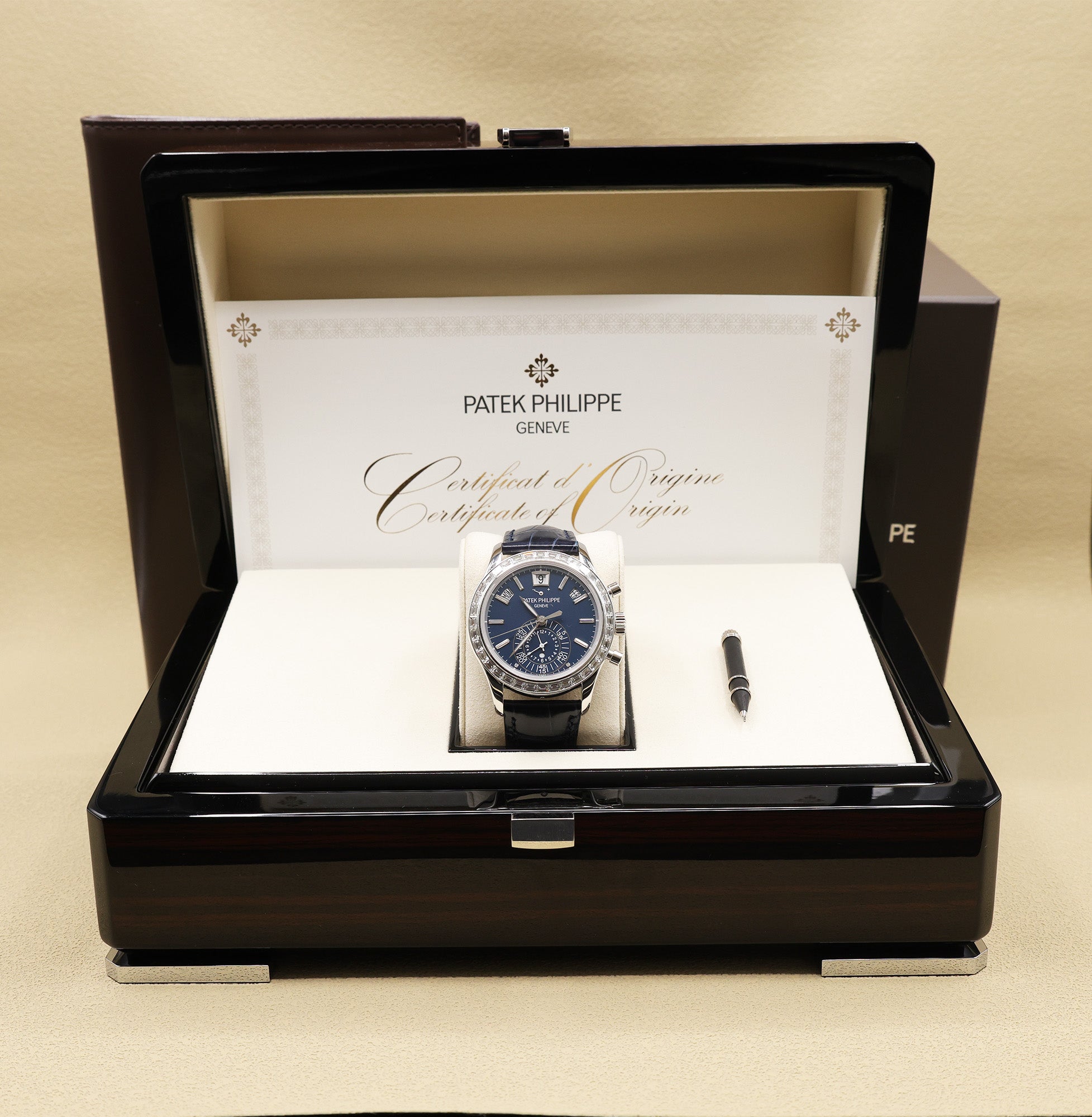 Patek Philippe Annual Calendar Chronograph Complications Matt Blue Dial on Alligator leather with square scales, hand-stitched, shiny navy blue 5961P-001 Complete 2026