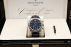 Patek Philippe Annual Calendar Chronograph Complications Matt Blue Dial on Alligator leather with square scales, hand-stitched, shiny navy blue 5961P-001 Complete 2026