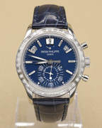 Patek Philippe Annual Calendar Chronograph Complications Matt Blue Dial on Alligator leather with square scales, hand-stitched, shiny navy blue 5961P-001 Complete 2026