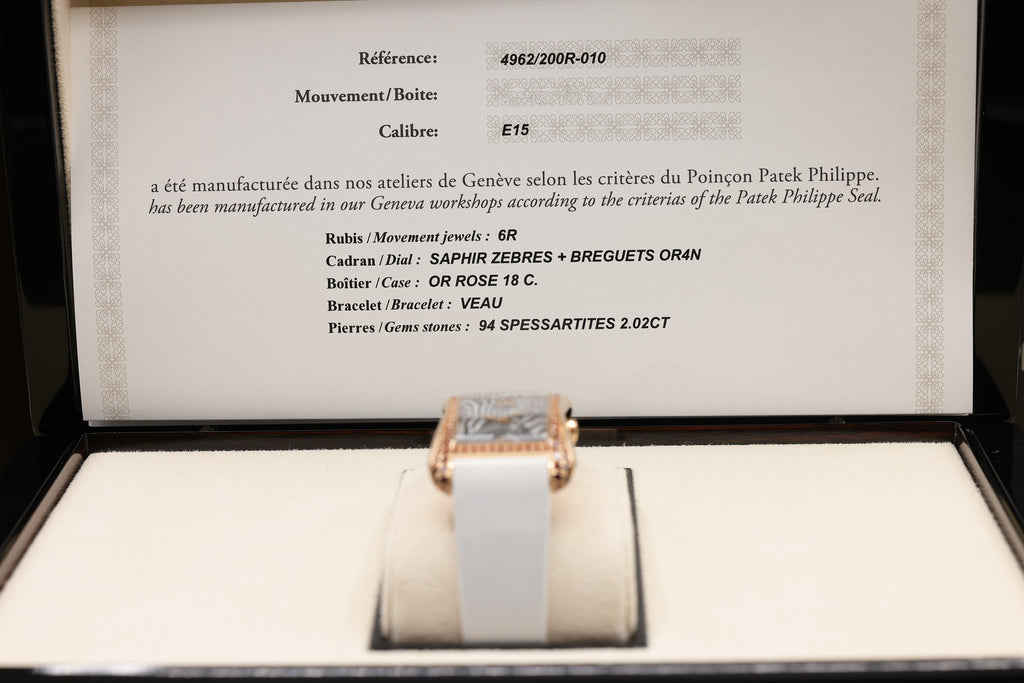 Patek Philippe Gondolo Serata Zebra Motif Dial on Calfskin, satinated finish, brushed white 4962/200R-010 Complete 2026