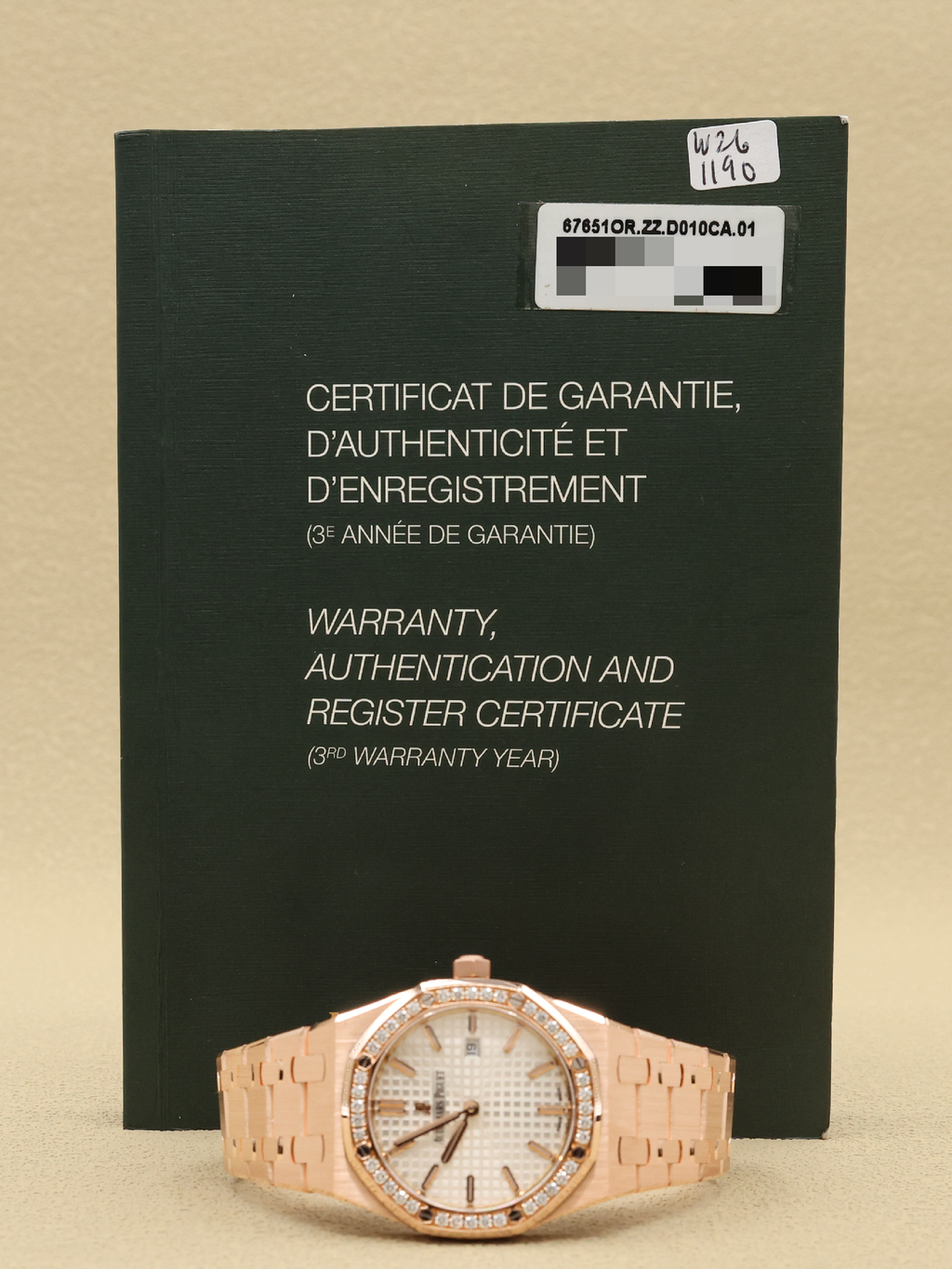 Audemars Piguet Royal Oak Quartz Ladies Silver Dial on Rose Gold Bracelet 67651OR.ZZ.D010CA.01 Papers 2014