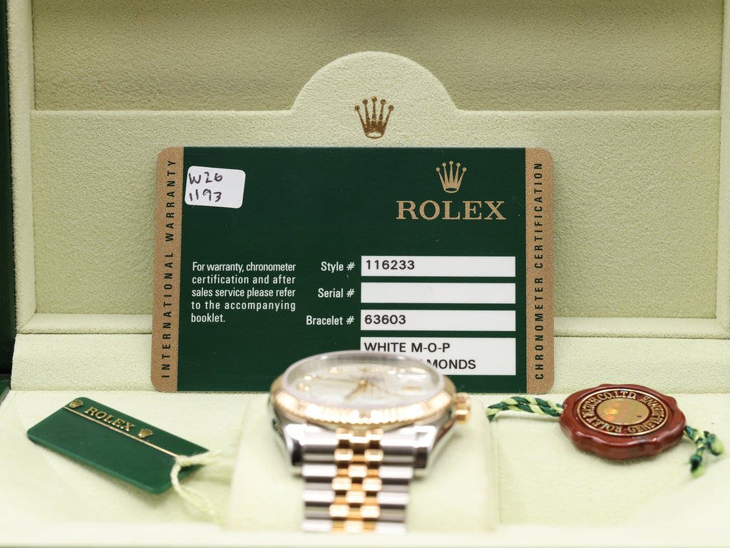 Rolex Datejust 36 Mother of Pearl Diamond Dial on Jubilee 116233 Complete 2013