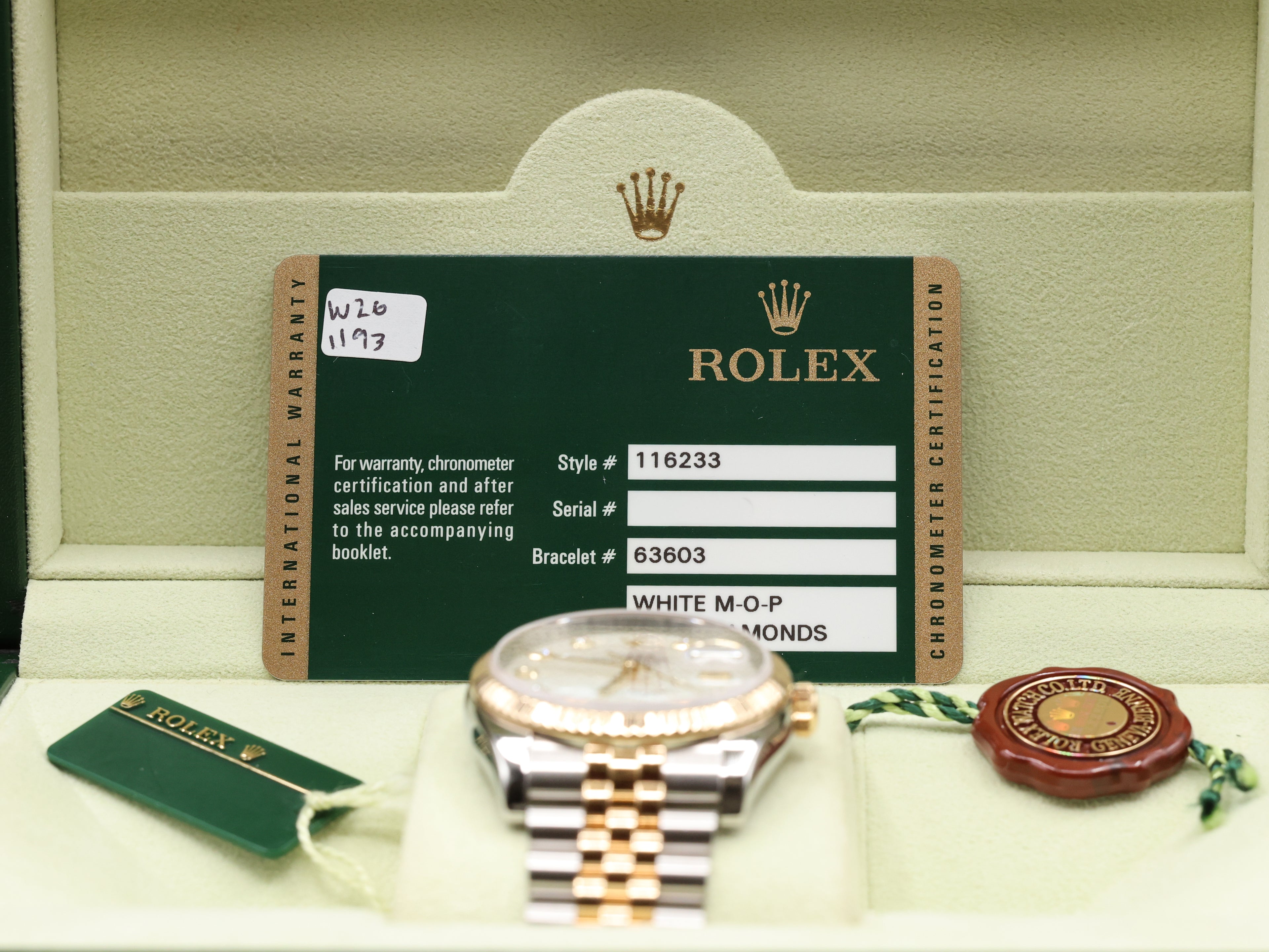 Rolex Datejust 36 Mother of Pearl Diamond Dial on Jubilee 116233 Complete 2013
