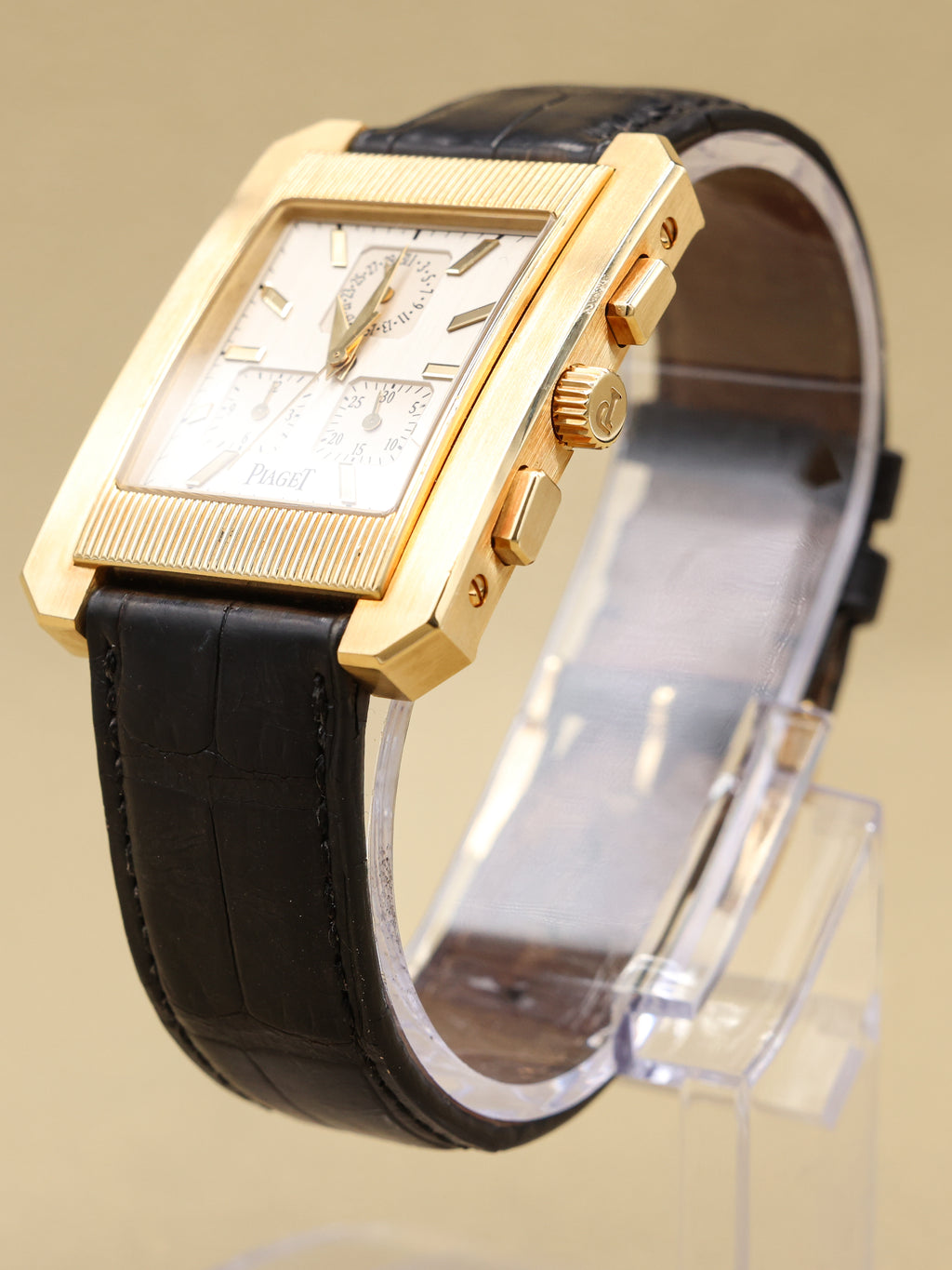 Piaget Protocol White Chronograph Dial Dial on Black Leather GOA22086