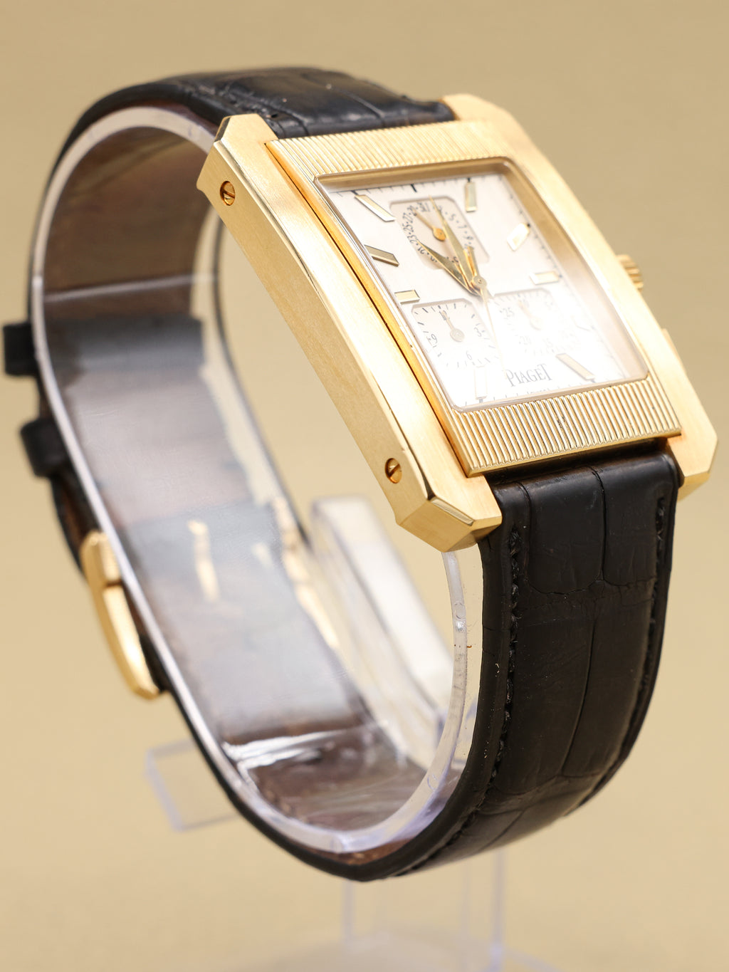 Piaget Protocol White Chronograph Dial Dial on Black Leather GOA22086