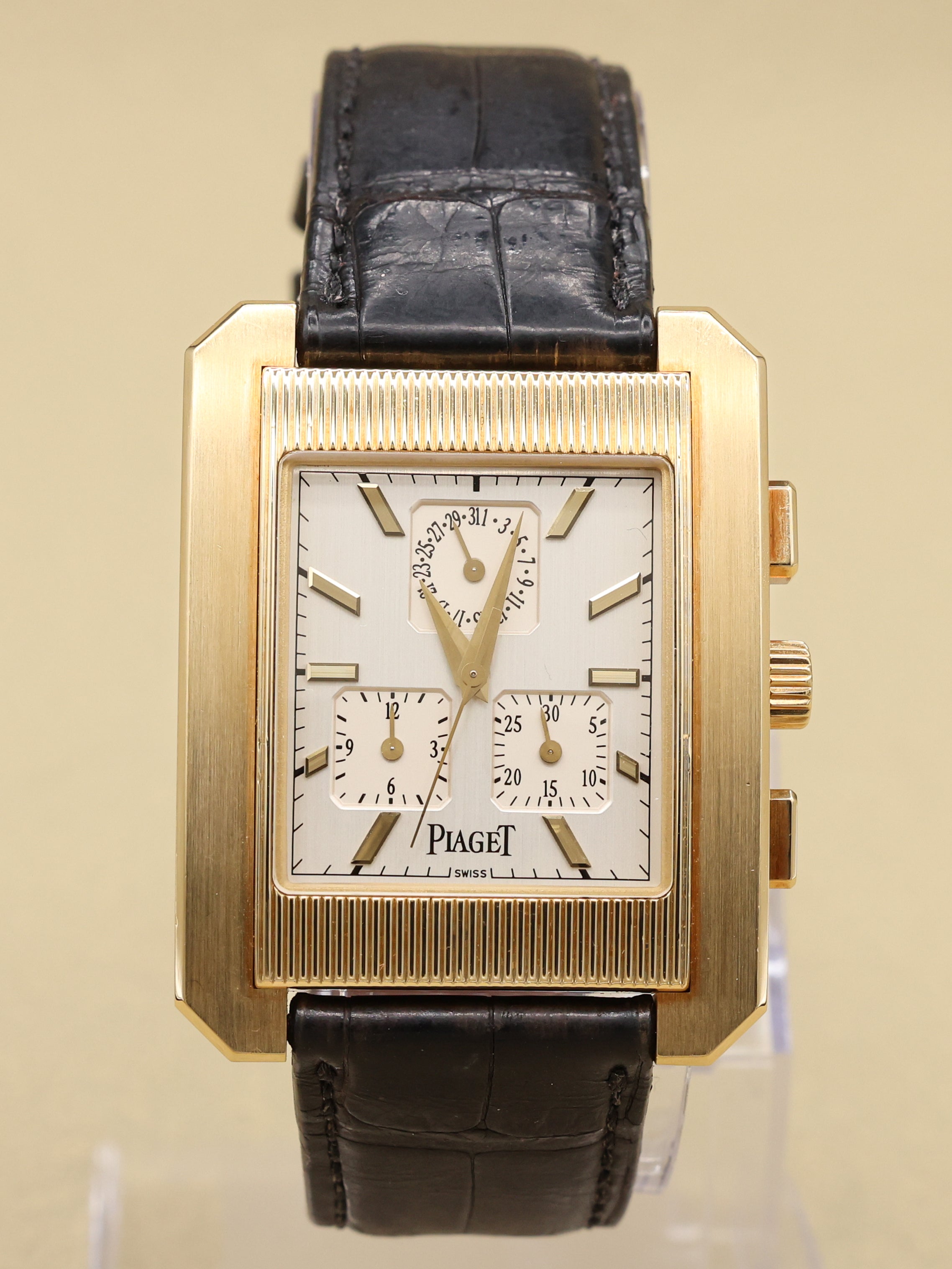 Piaget Protocol White Chronograph Dial Dial on Black Leather GOA22086