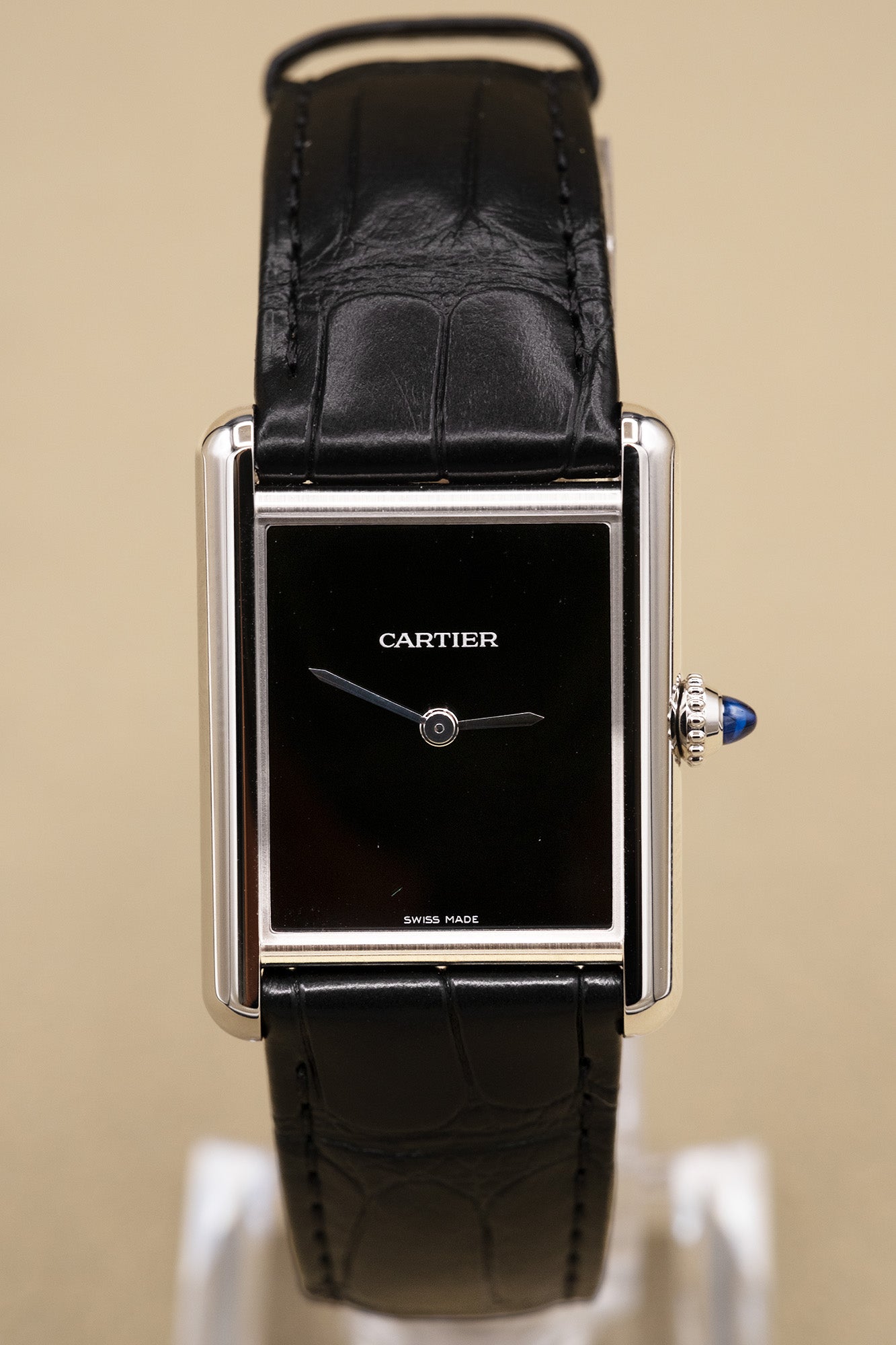 Cartier Tank Must Large Black Dial on Leather WSTA0108 Complete Open Date