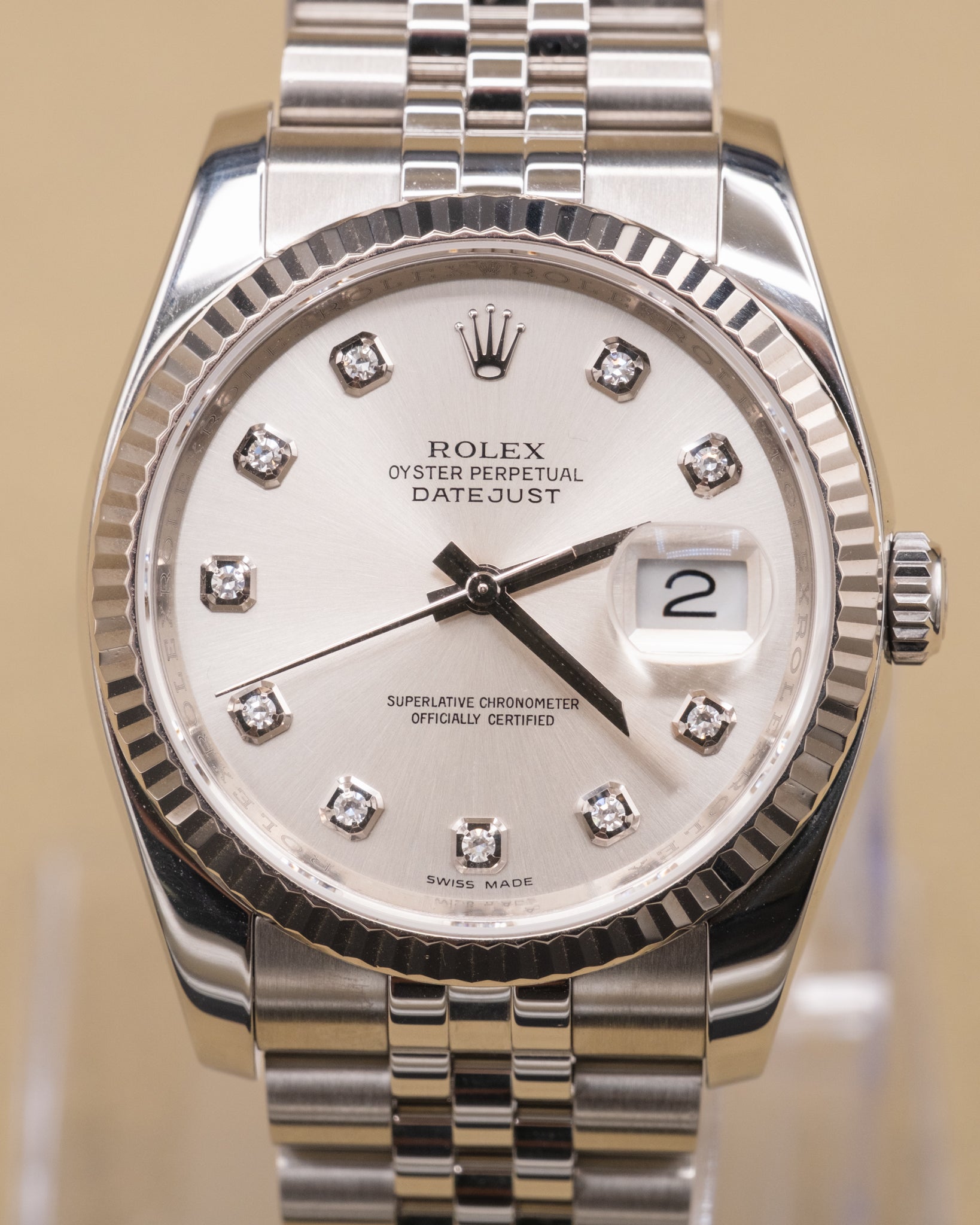 Rolex Datejust 36 Silver Diamonds Dial on Jubilee 116234 Complete 2015