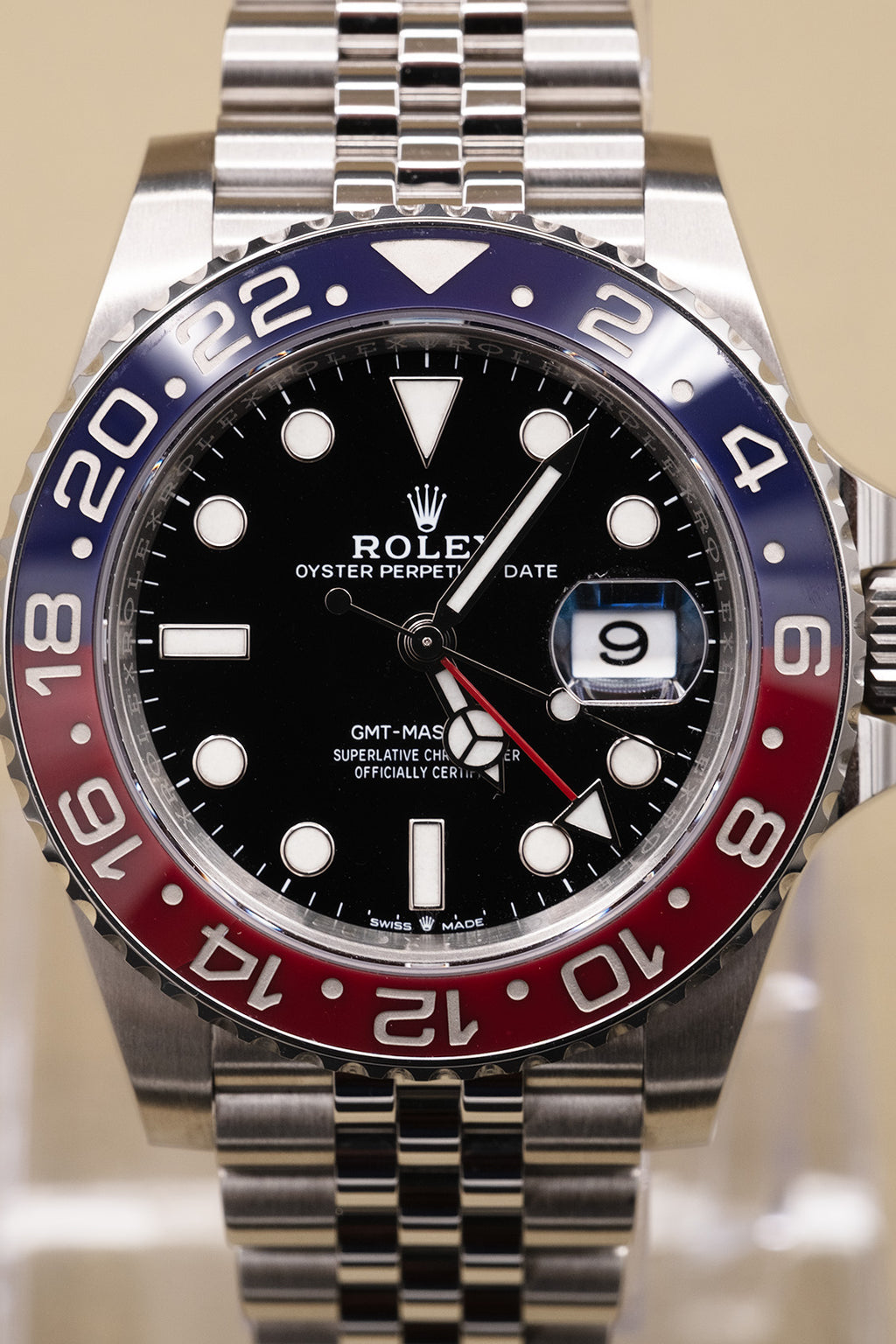 Rolex GMT-Master II Pepsi Black Dial on Jubilee 126710BLRO Complete 2022