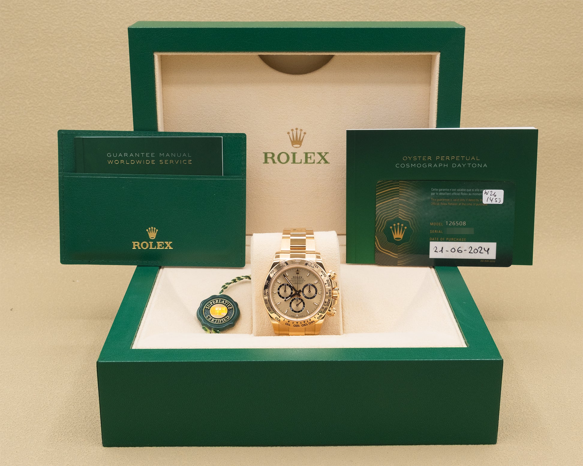 Rolex Daytona Golden Index Dial on Oyster 126508 Complete 2024