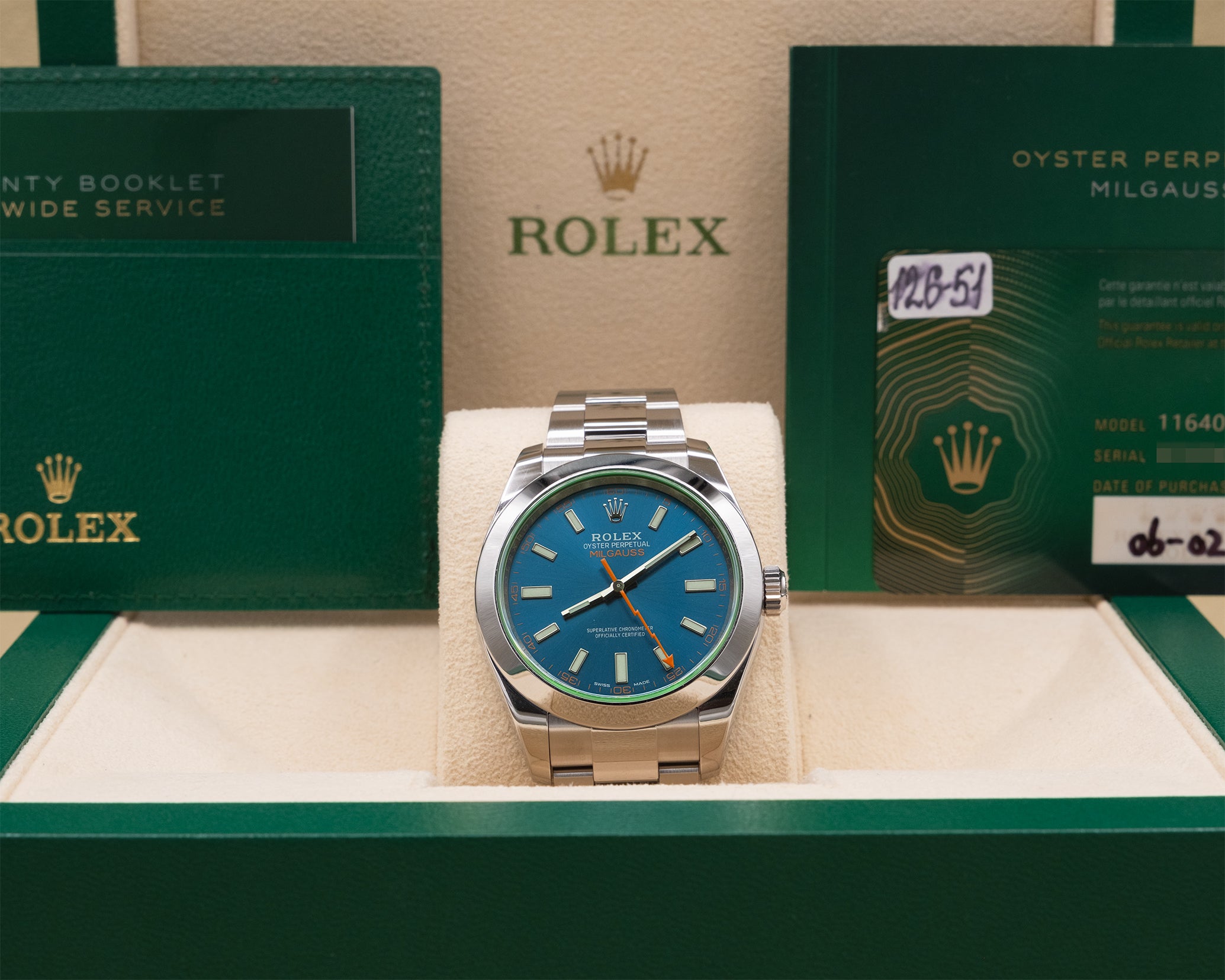 Rolex Milgauss Blue Dial on Oyster 116400GV Complete 2023