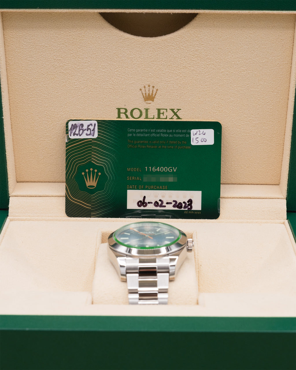 Rolex Milgauss Blue Dial on Oyster 116400GV Complete 2023
