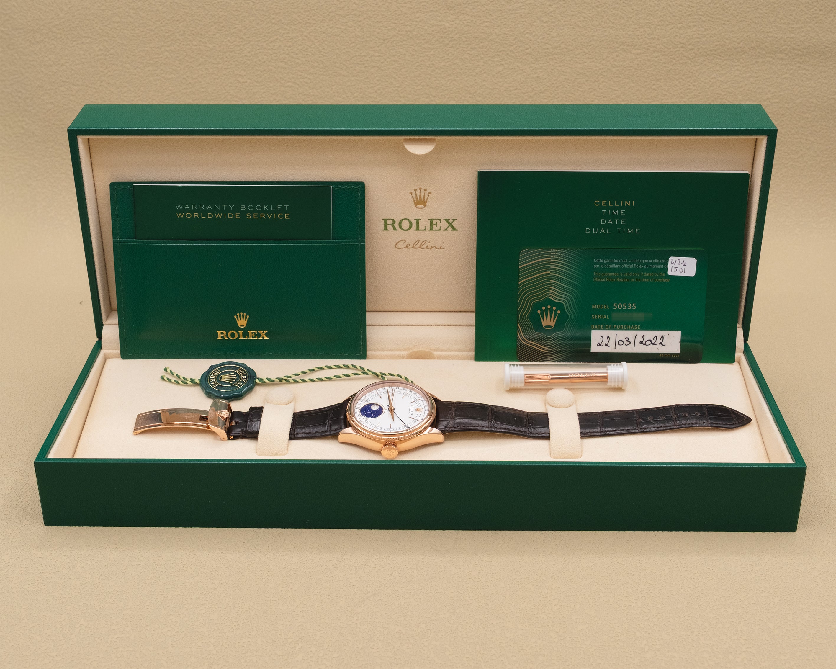 Rolex Cellini Moonphase White Dial on Leather Strap 50535 Complete 2022