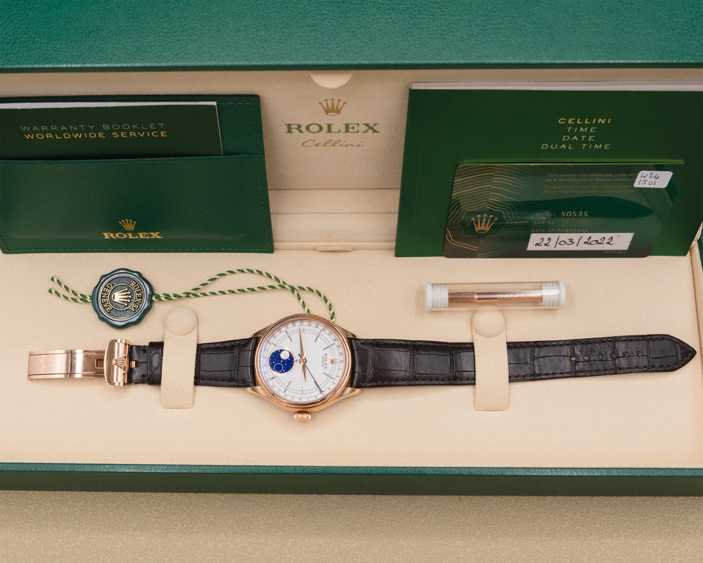 Rolex Cellini Moonphase White Dial on Leather Strap 50535 Complete 2022