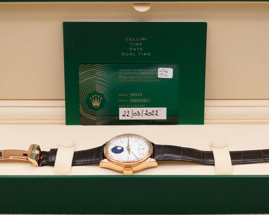 Rolex Cellini Moonphase White Dial on Leather Strap 50535 Complete 2022