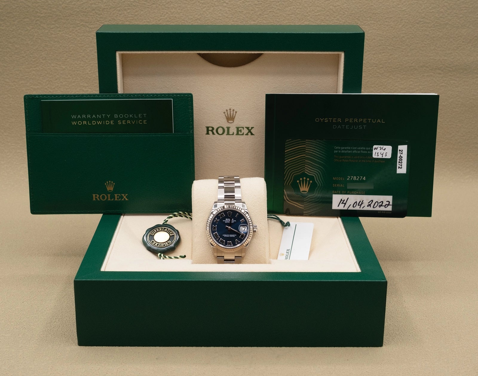 Rolex Datejust 31 Blue Roman Dial on Oyster 278274 Complete 2022
