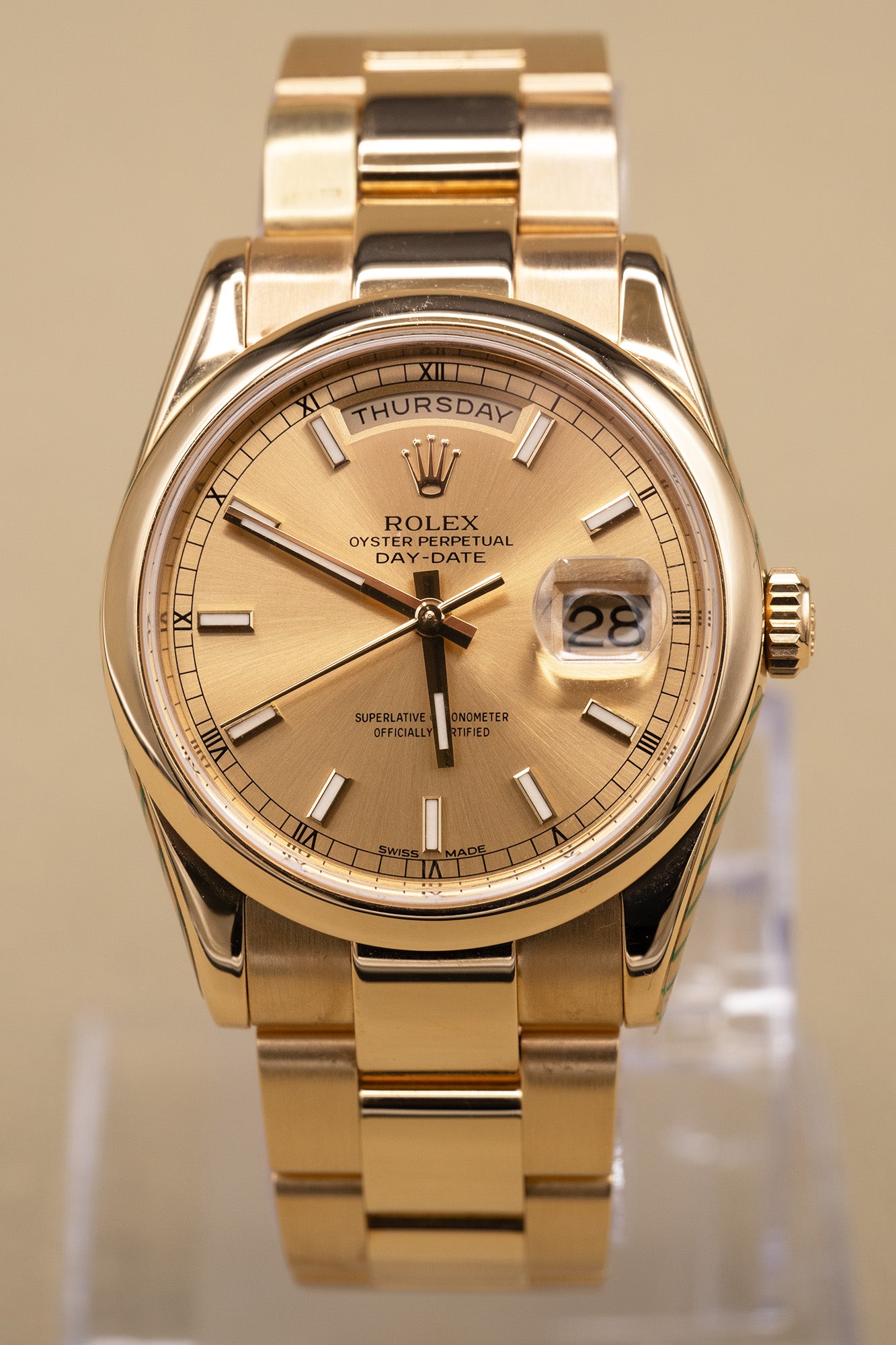 Rolex Day-Date 36 Champagne Dial on President 118208 with Box