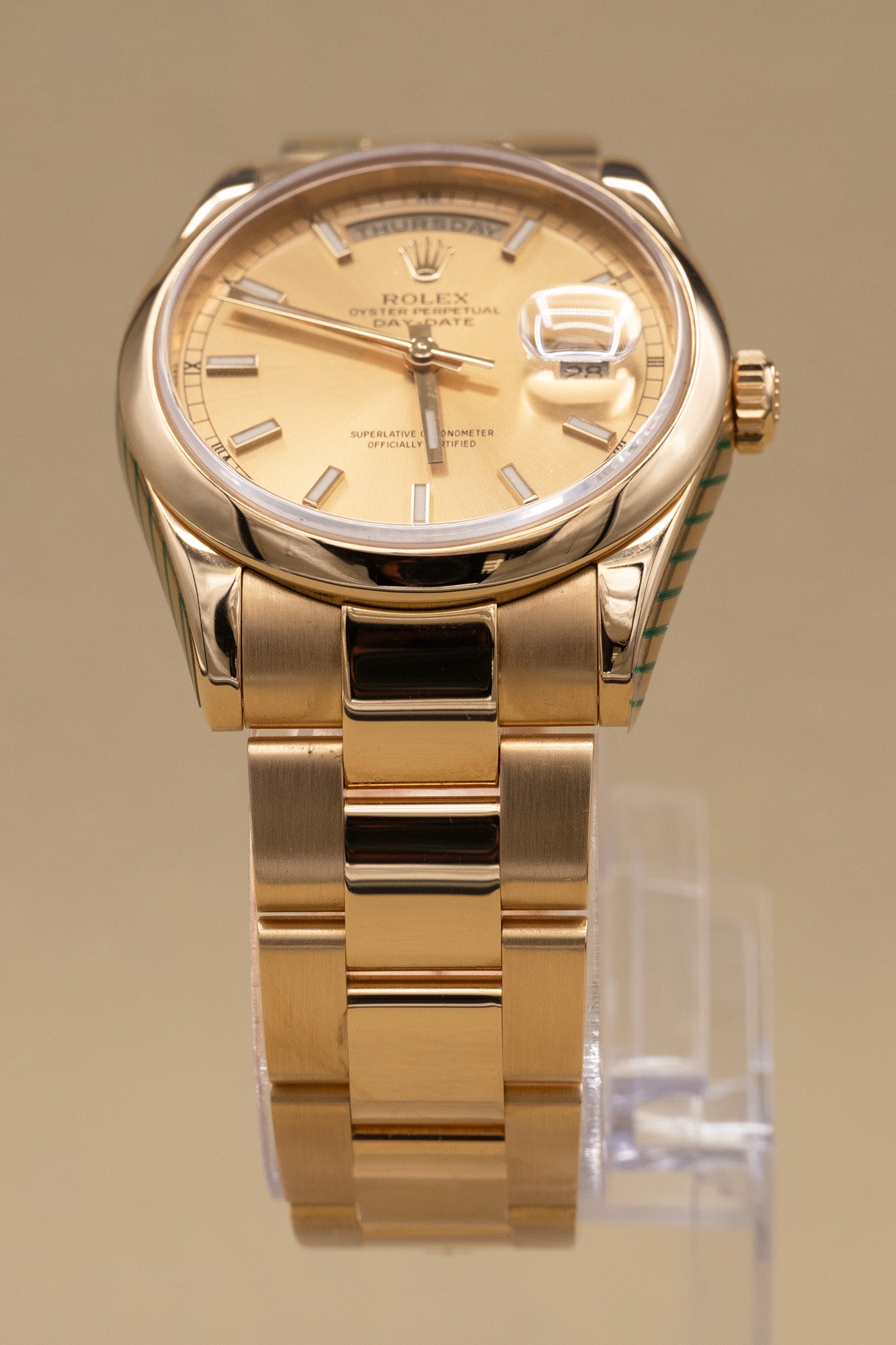 Rolex Day-Date 36 Champagne Dial on President 118208 with Box