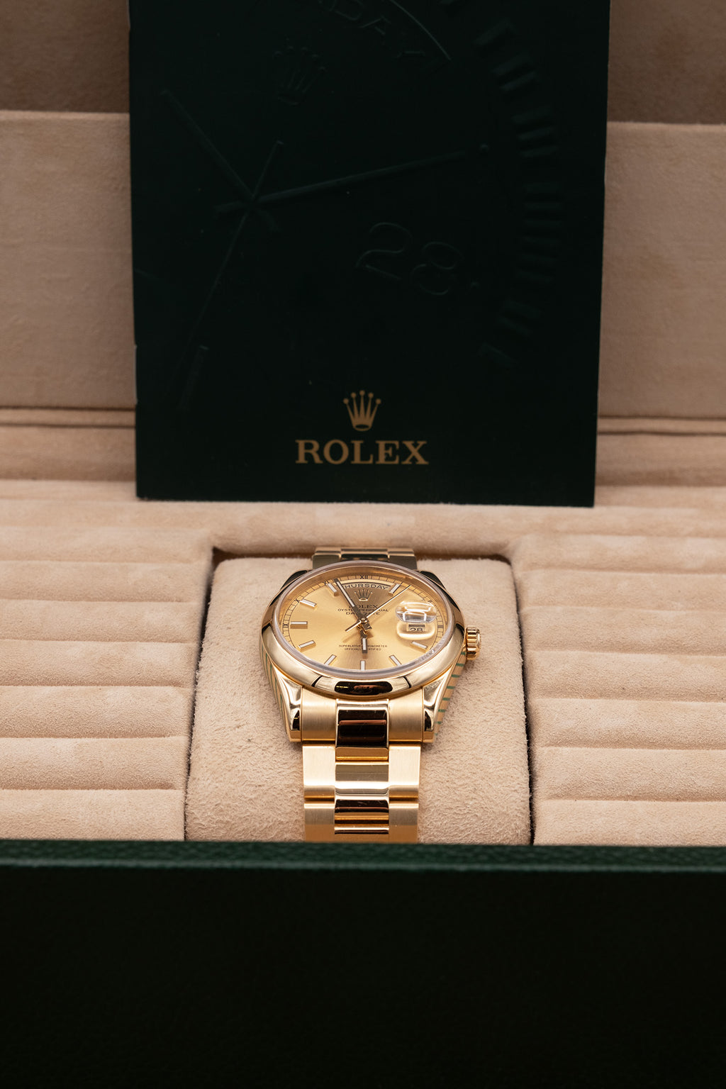 Rolex Day-Date 36 Champagne Dial on President 118208 with Box