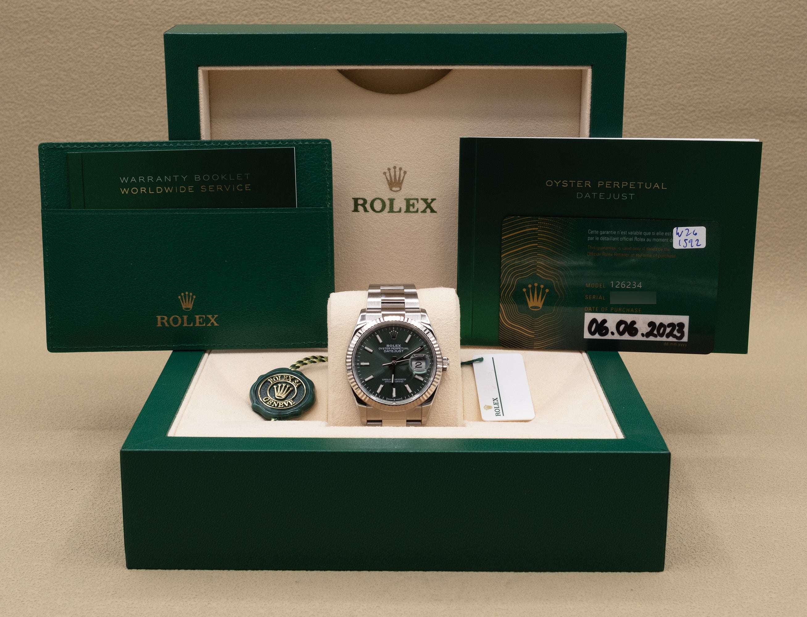 Rolex Datejust 36 Mint Green Index Dial on Oyster 126234 Complete 2023