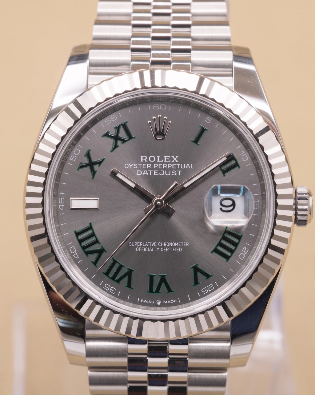 Rolex Datejust 41 Slate Green Roman Dial on Jubilee 126334 Complete