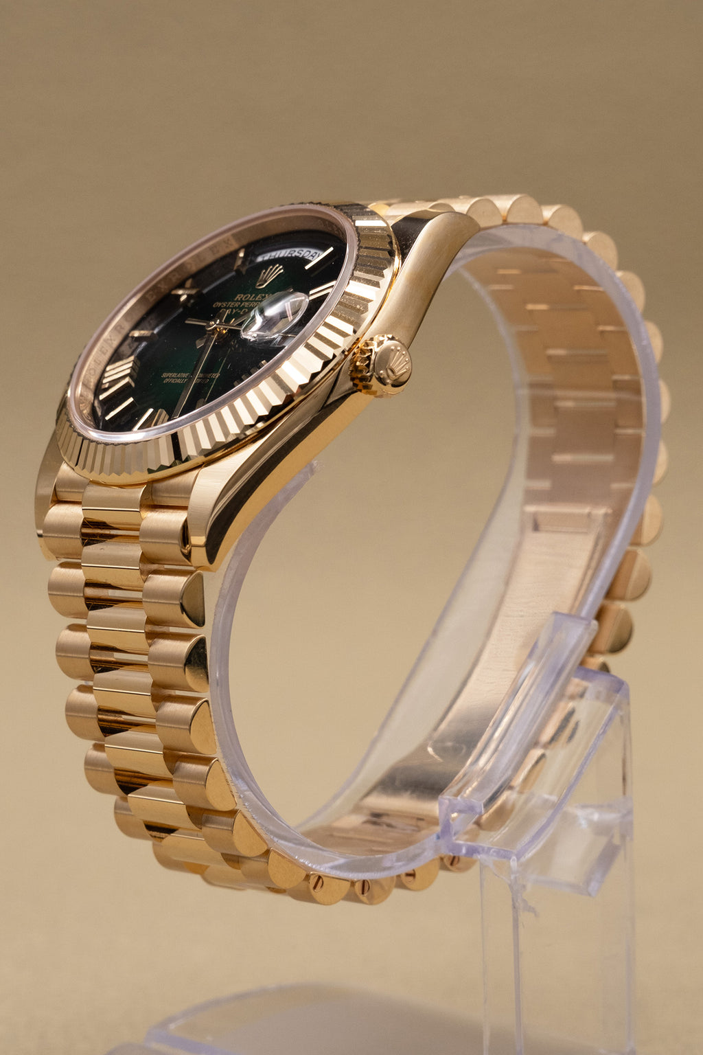 Rolex Day-Date 40 Green Ombre Roman Dial on President 228238 Complete 2026