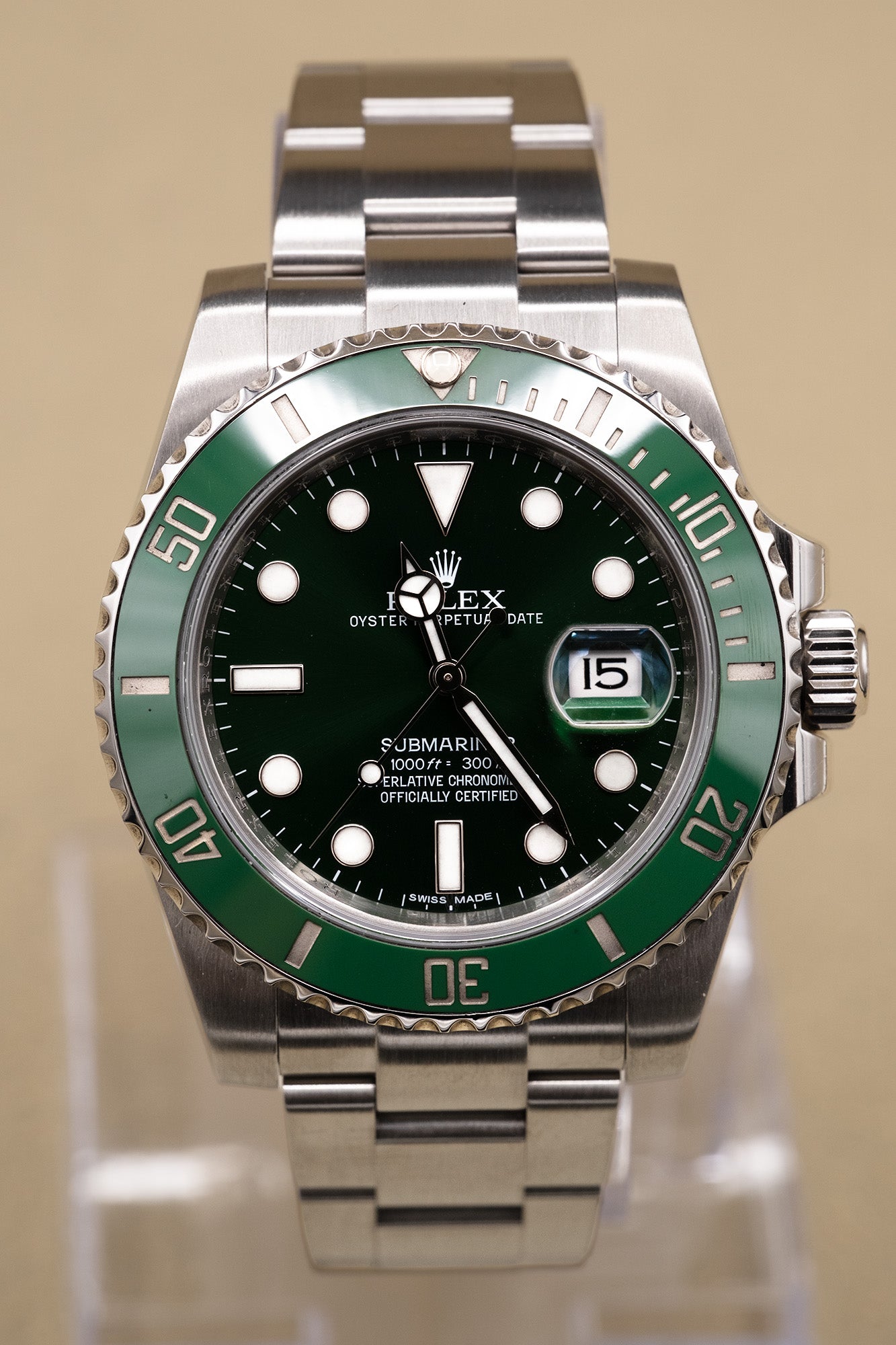 Rolex Submariner Hulk Green Dial on Oyster 116610LV Complete 2015