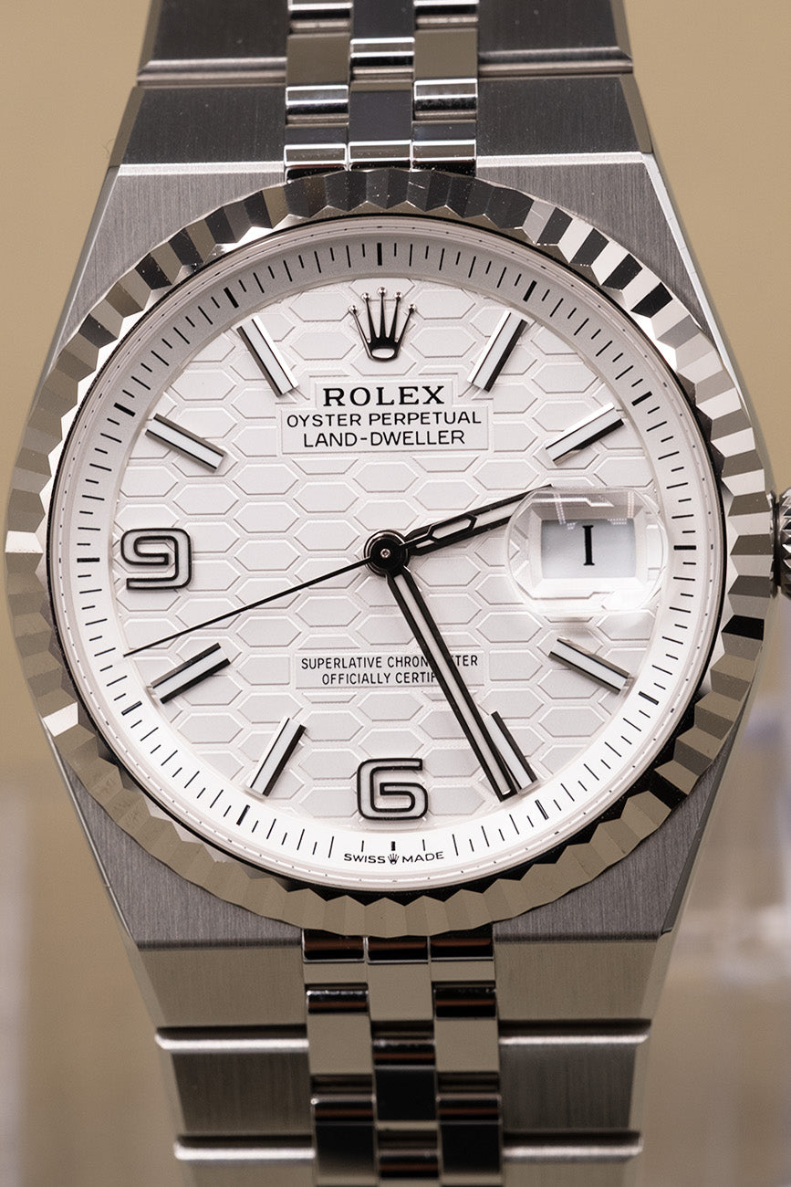 Rolex Land-Dweller 36 White Honeycomb Dial on Flat Jubilee 127234 Complete 2025