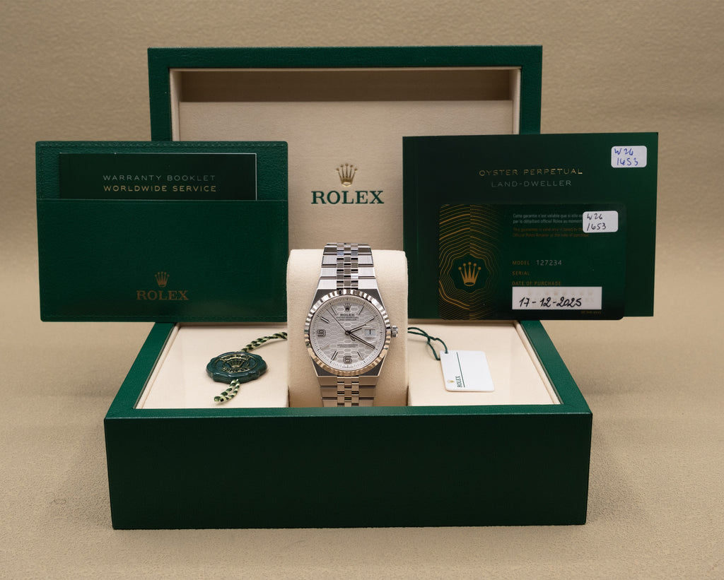 Rolex Land-Dweller 36 White Honeycomb Dial on Flat Jubilee 127234 Complete 2025