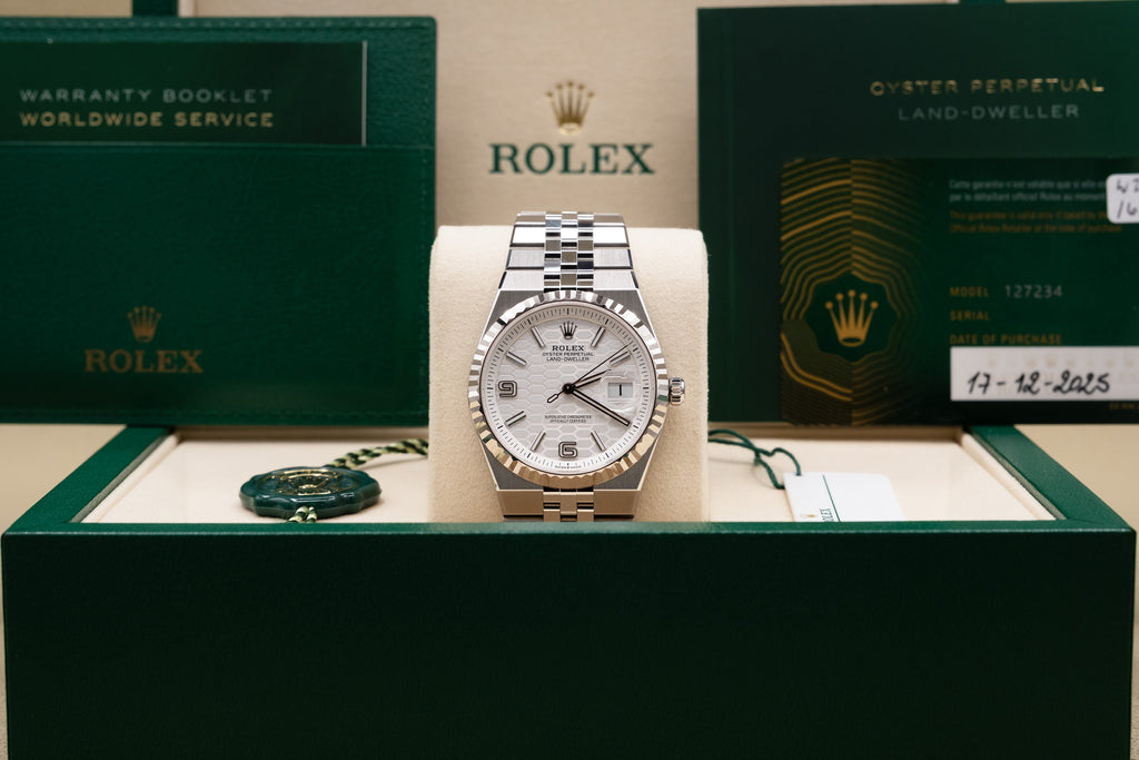 Rolex Land-Dweller 36 White Honeycomb Dial on Flat Jubilee 127234 Complete 2025