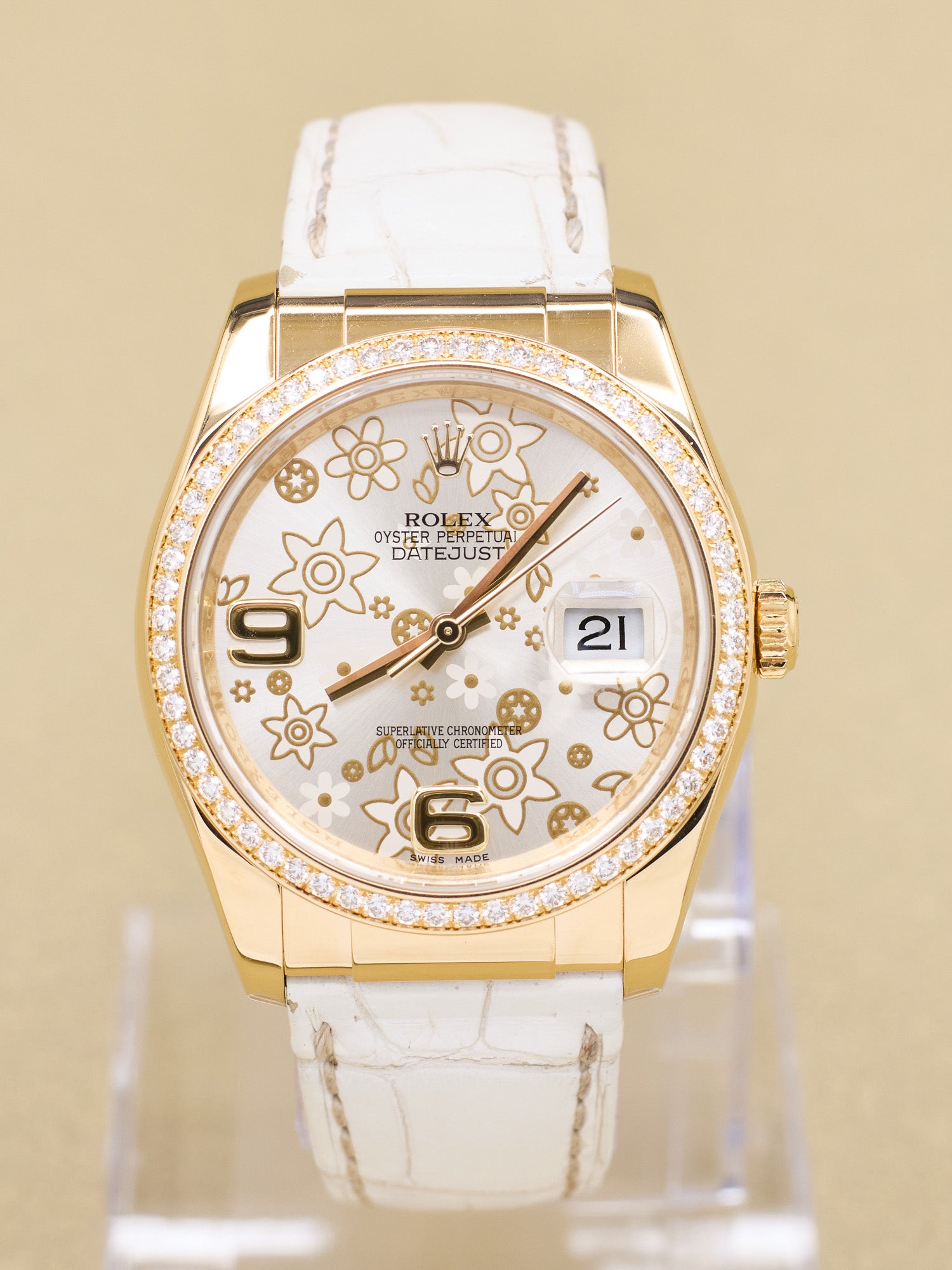 Rolex Datejust 36 Silver Flower Arabic Dial on Leather 116188 Complete 2012
