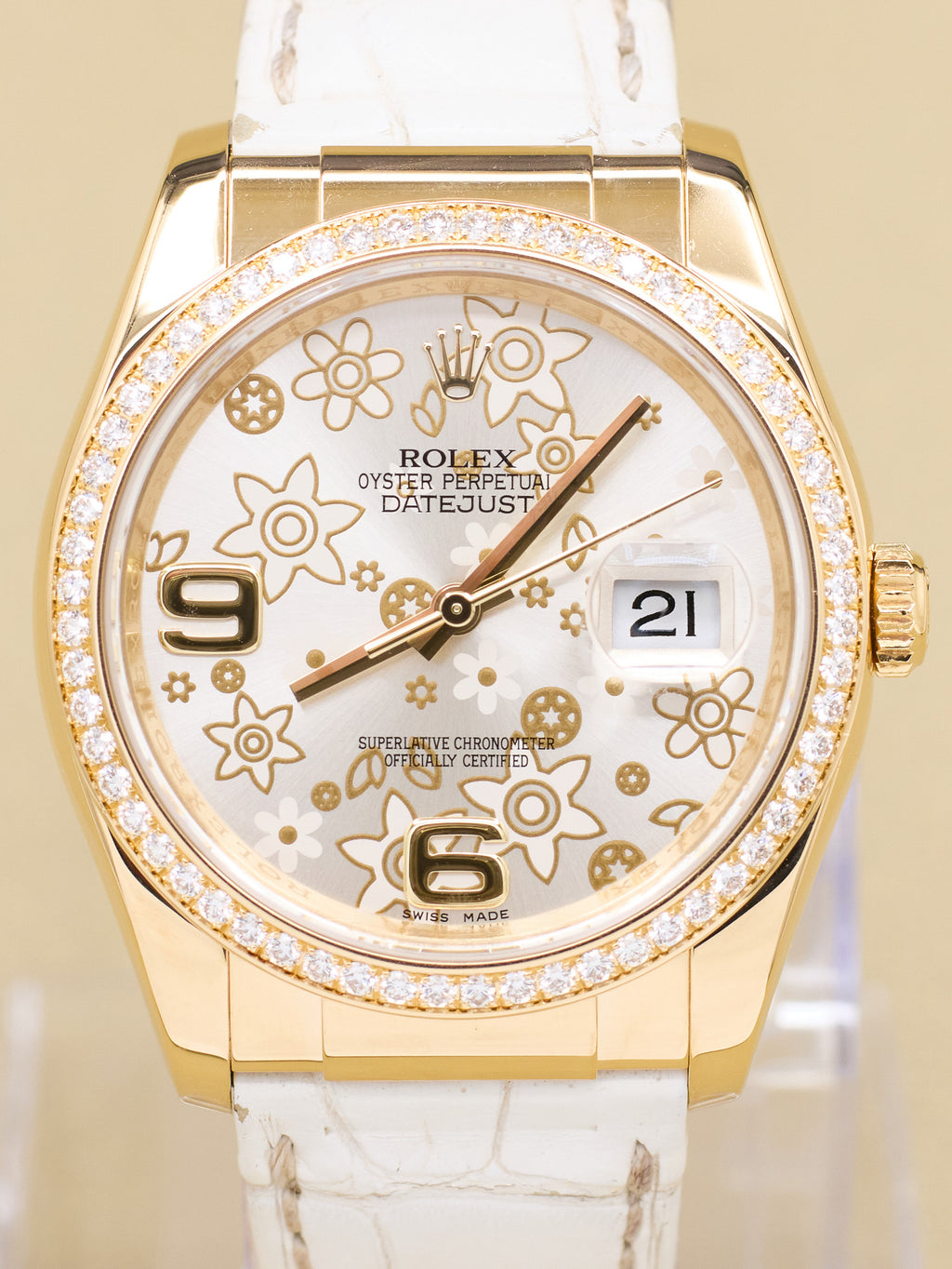 Rolex Datejust 36 Silver Flower Arabic Dial on Leather 116188 Complete 2012