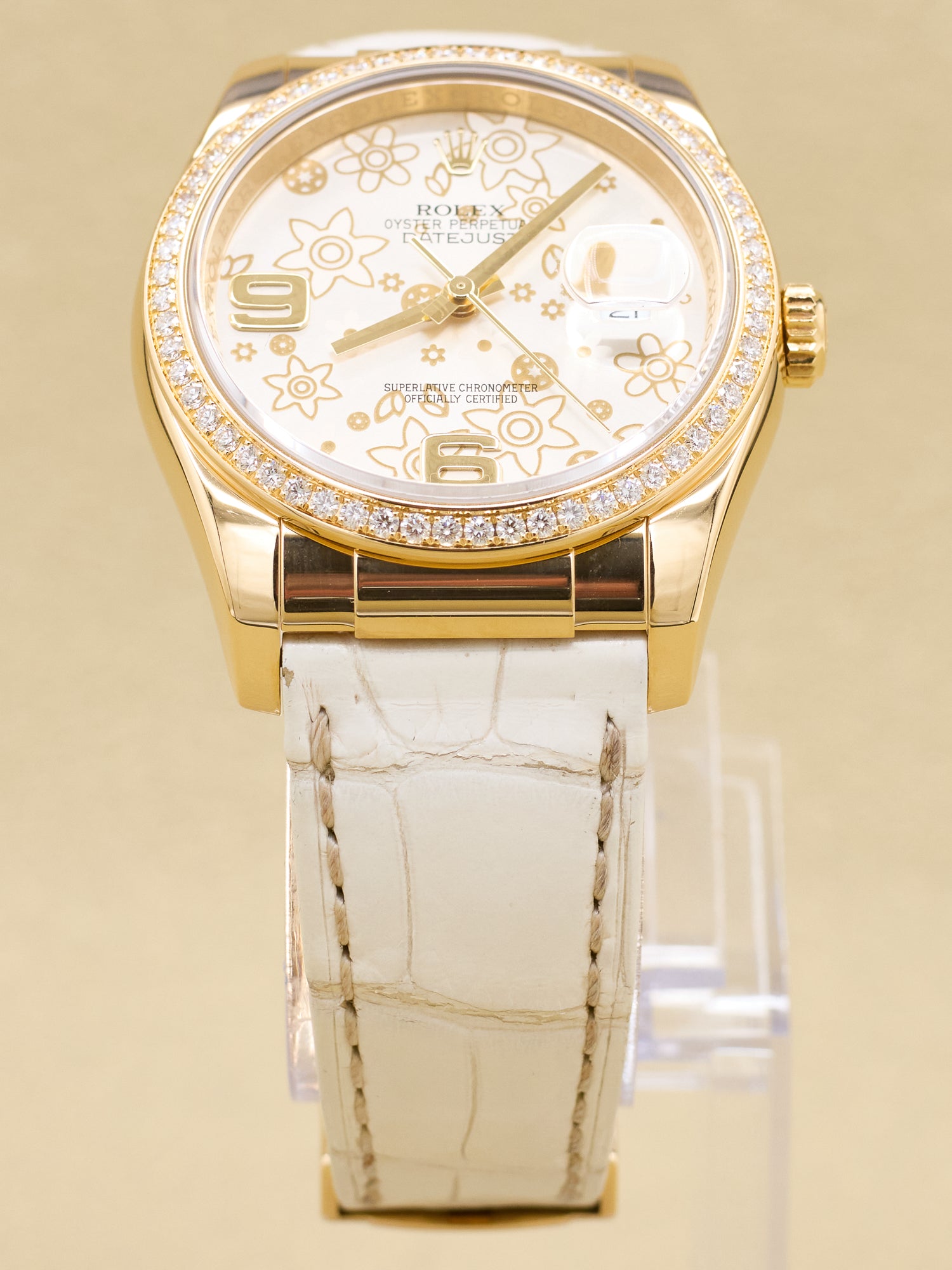 Rolex Datejust 36 Silver Flower Arabic Dial on Leather 116188 Complete 2012