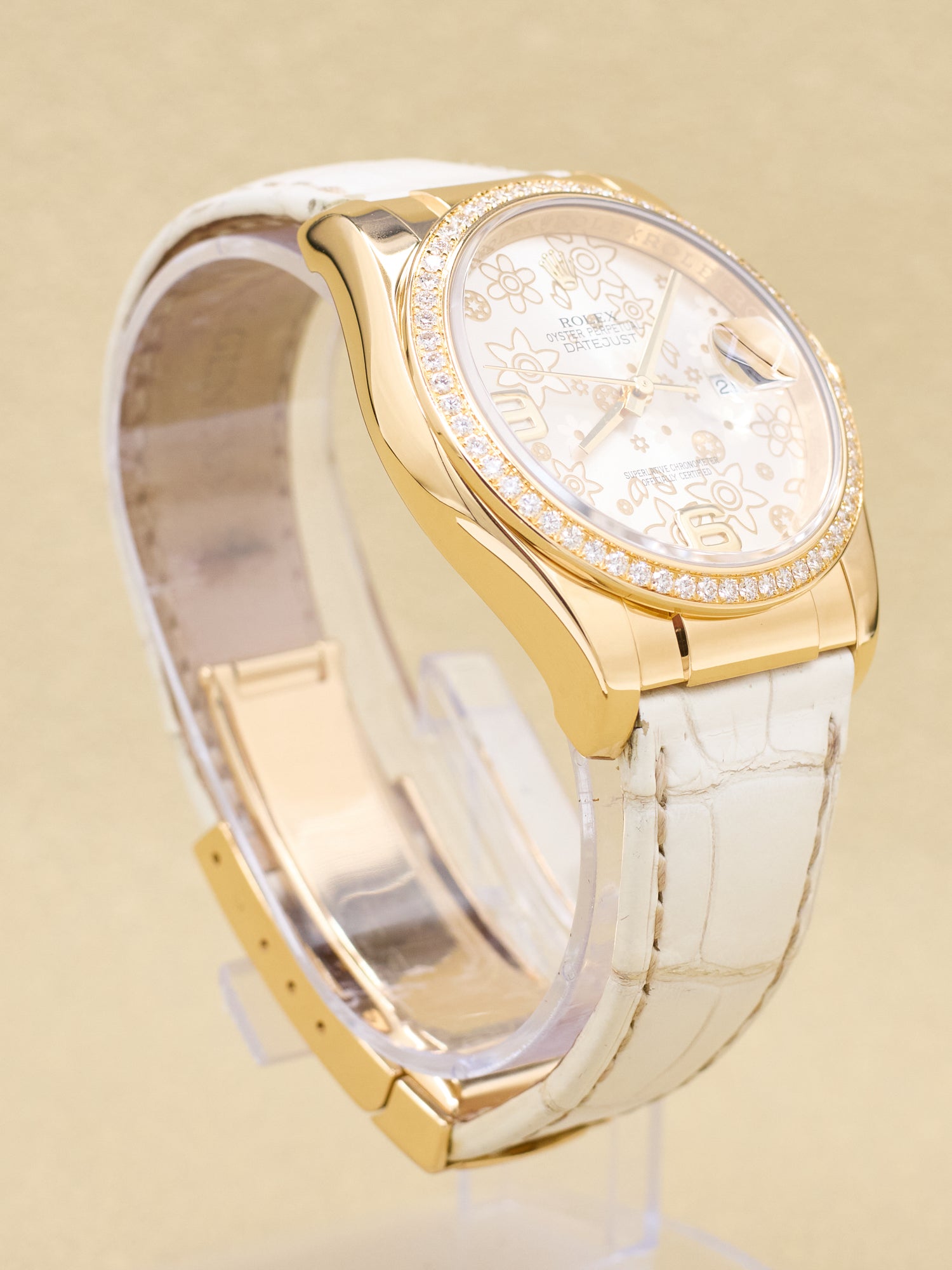 Rolex Datejust 36 Silver Flower Arabic Dial on Leather 116188 Complete 2012