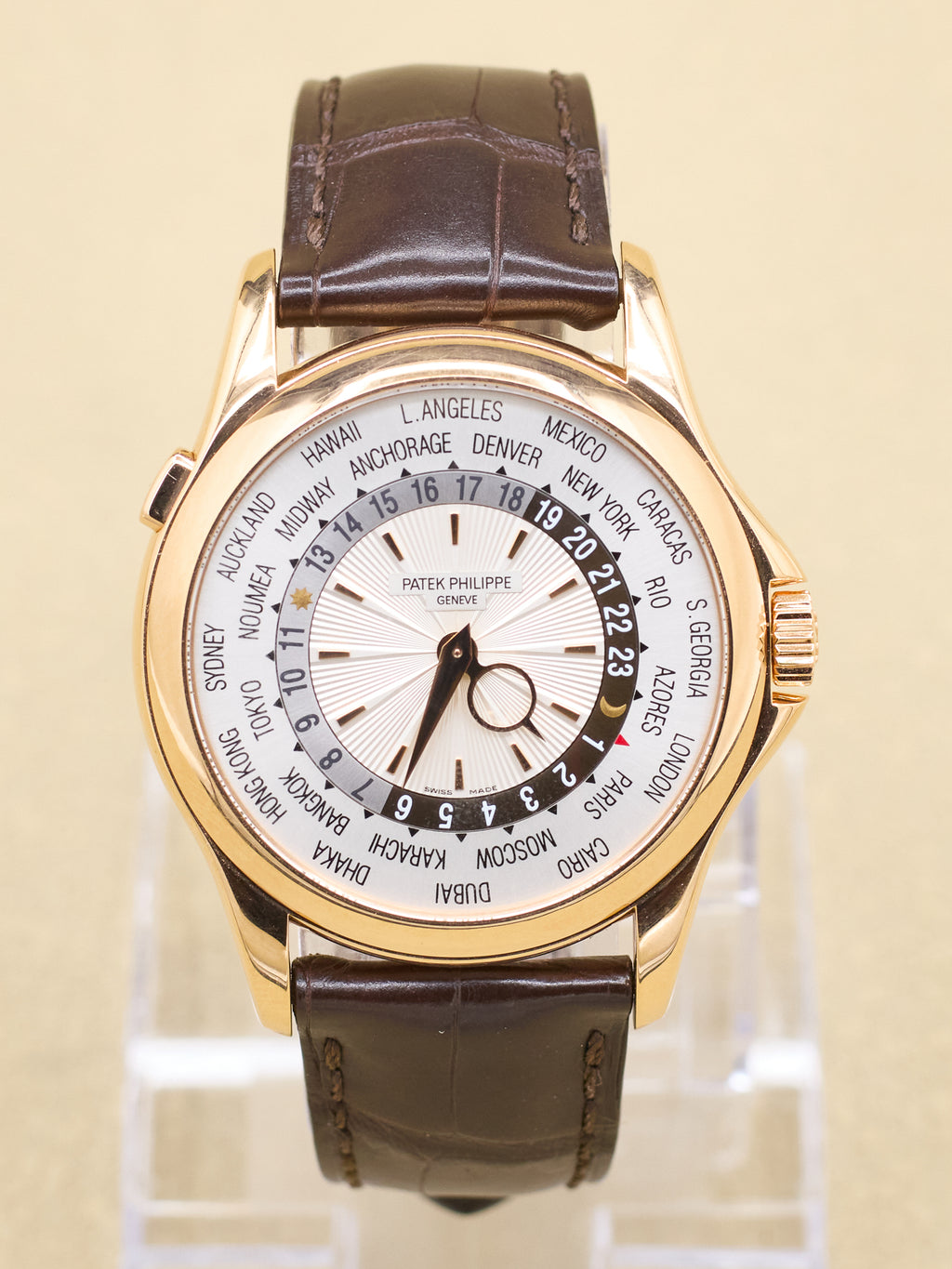 Patek Philippe World Time Silver Dial on Brown Leather 5130R-001 2016