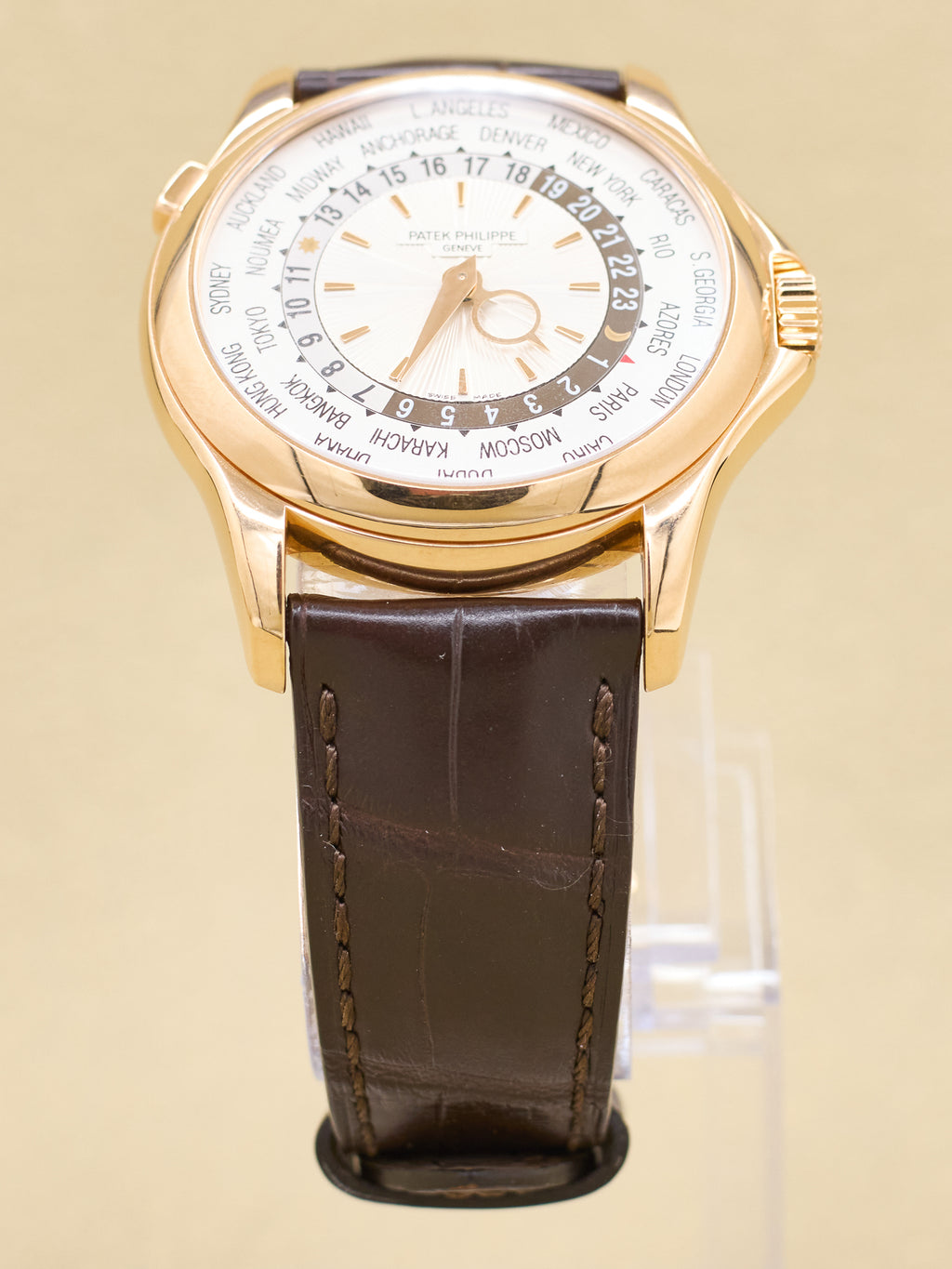 Patek Philippe World Time Silver Dial on Brown Leather 5130R-001 2016