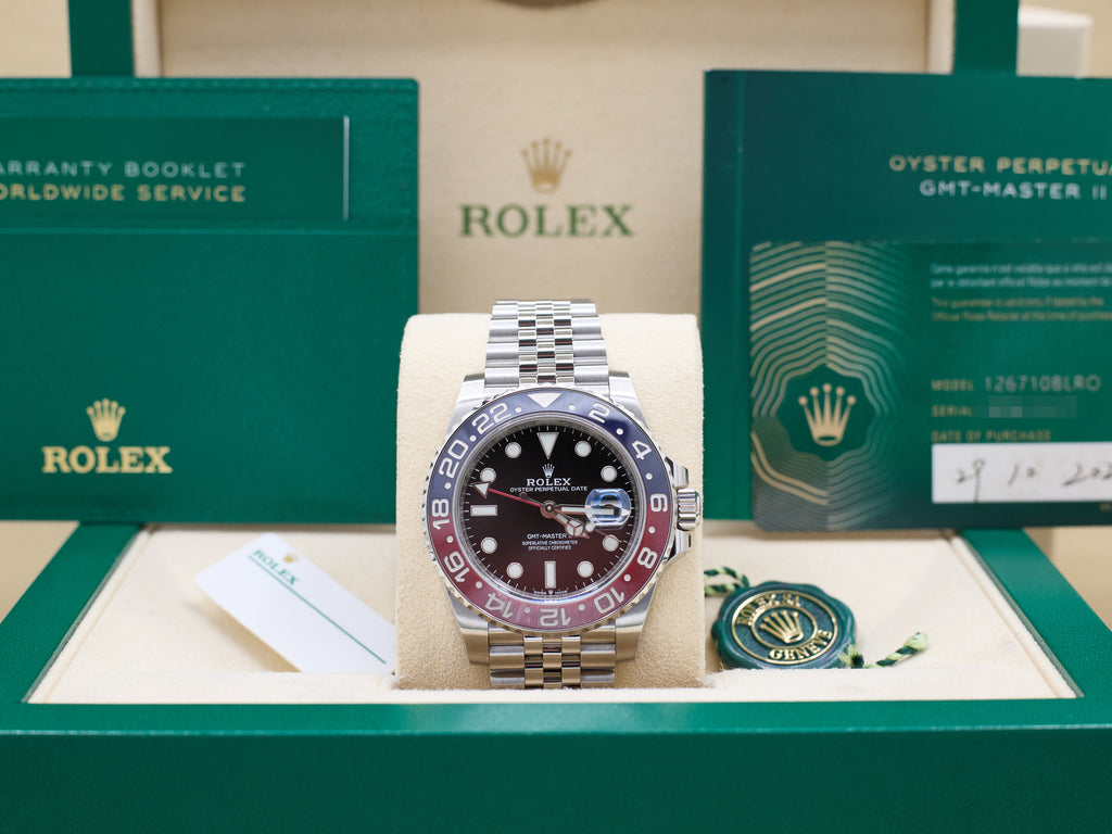 Rolex GMT-Master II Pepsi Black Dial on Jubilee 126710BLRO Complete 2020